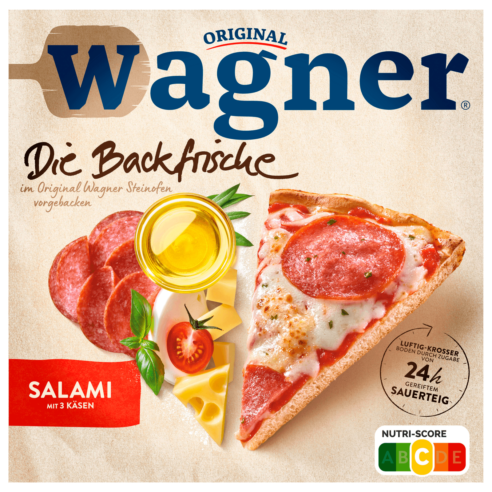 Original Wagner Backfrische Pizza Salami mit 3 Käse Kräutern 320g