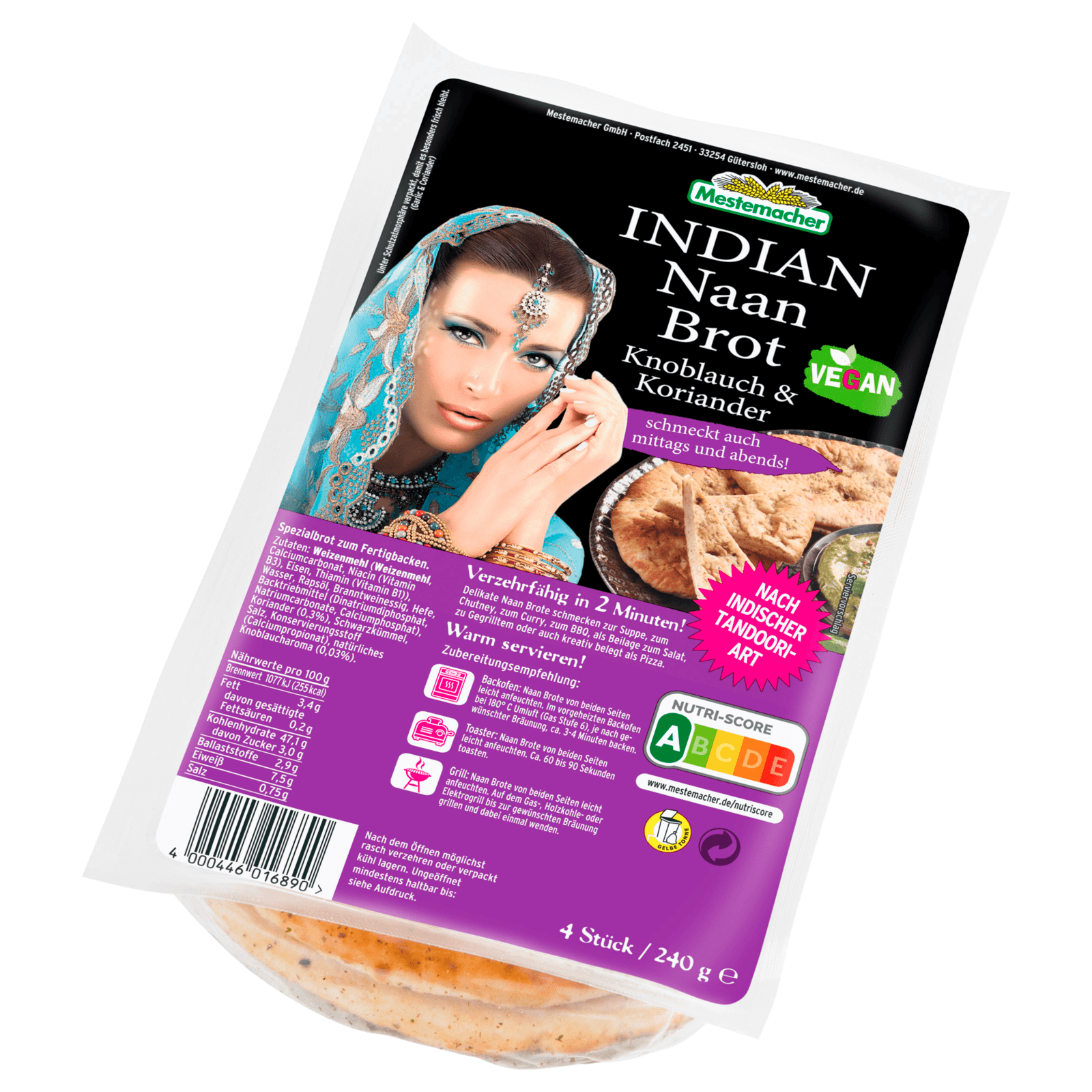 Mestemacher Indian Naan Brot Knoblauch Koriander 240 G Bei REWE