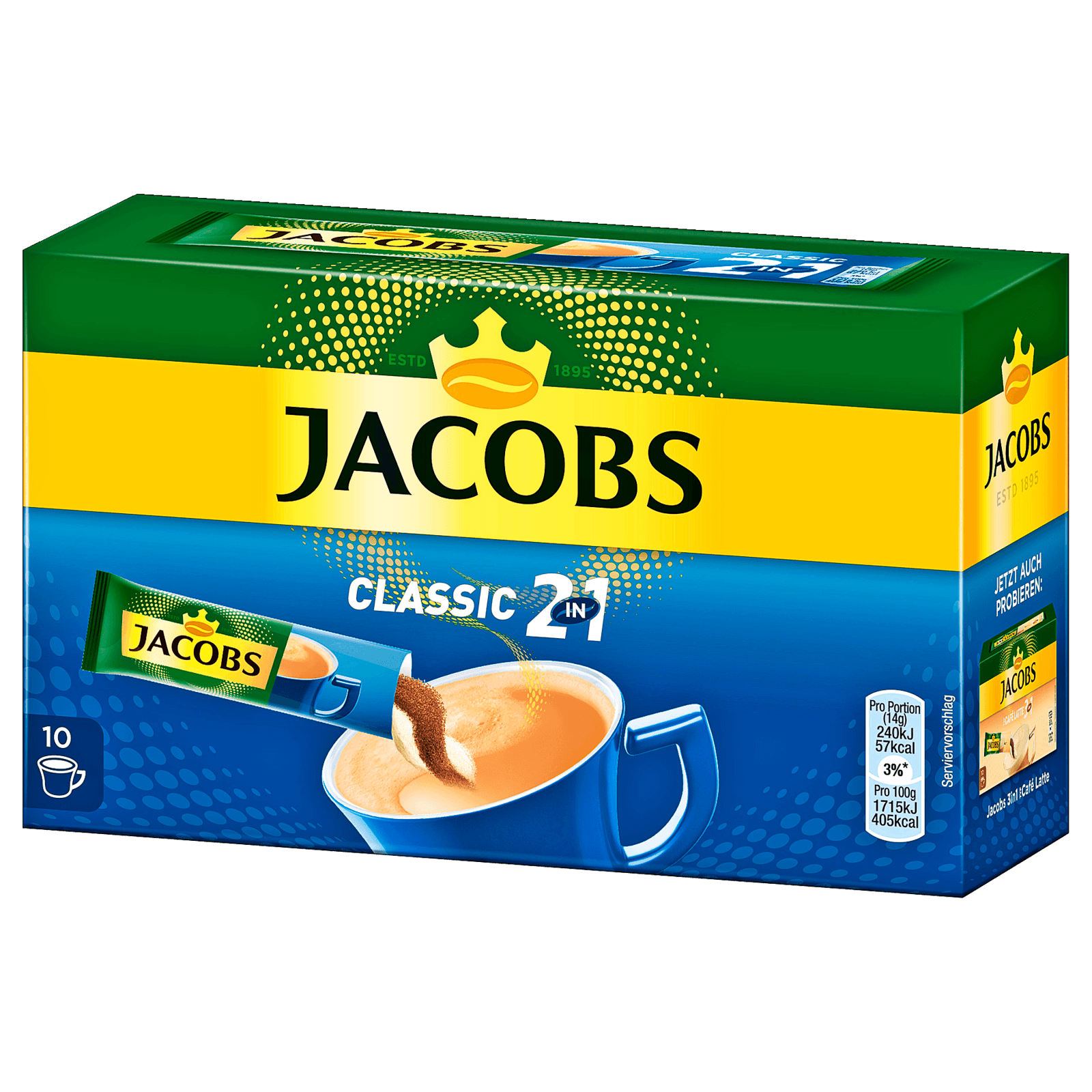 Jacobs Kaffeespezialitäten 2 in1, 10 Sticks mit Instant Kaffee