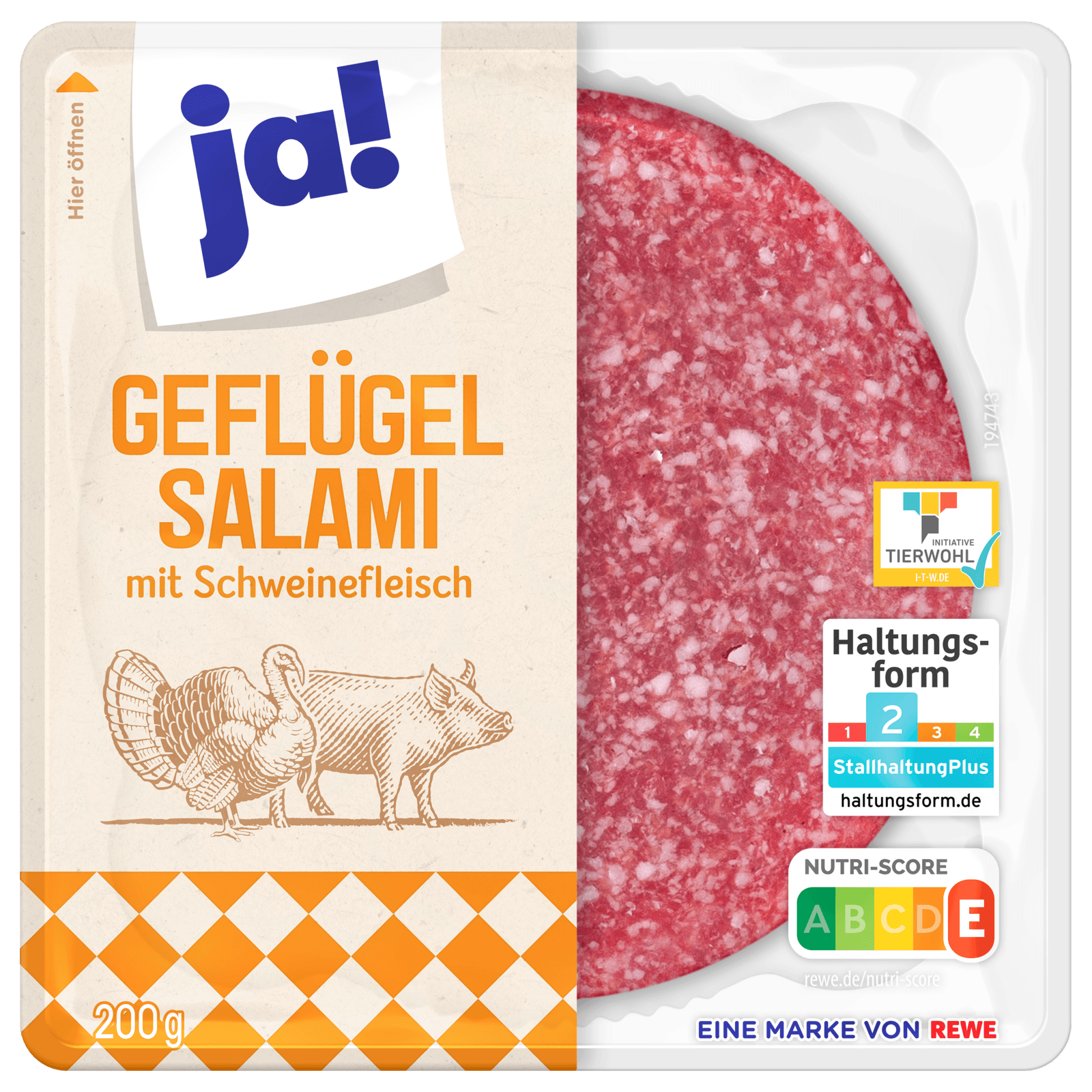 ja! Geflügel-Salami mit Schweinefleisch 200g