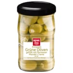 REWE Beste Wahl Grüne Oliven gefüllt mit Parmesan-Mandel-Creme 160g