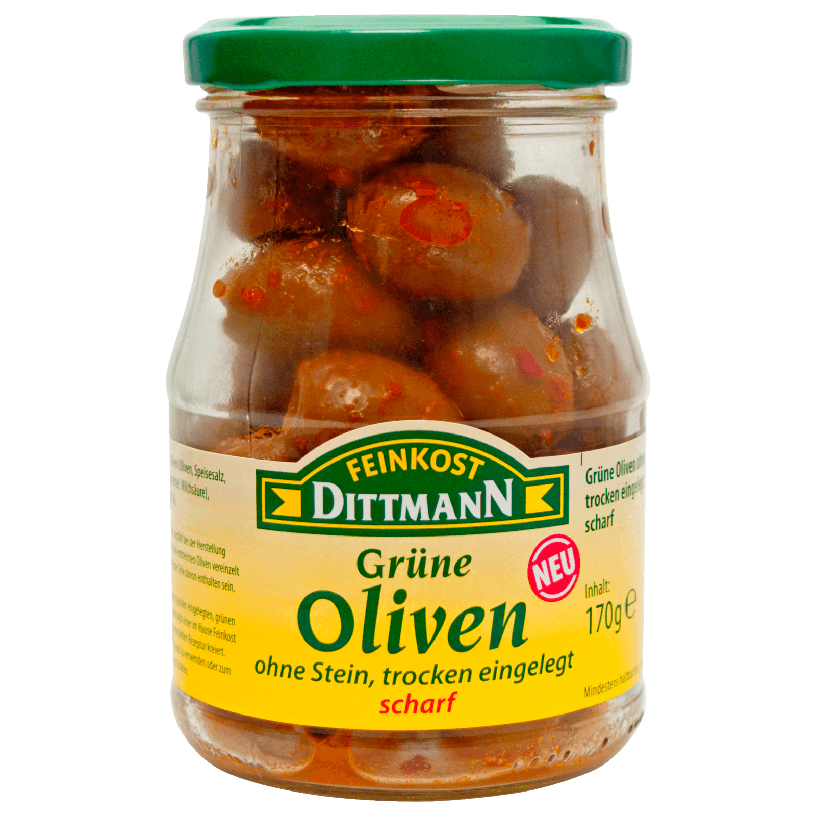 Feinkost Dittmann Grüne Oliven trocken eingelegt & scharf 170g  für 3.29 EUR