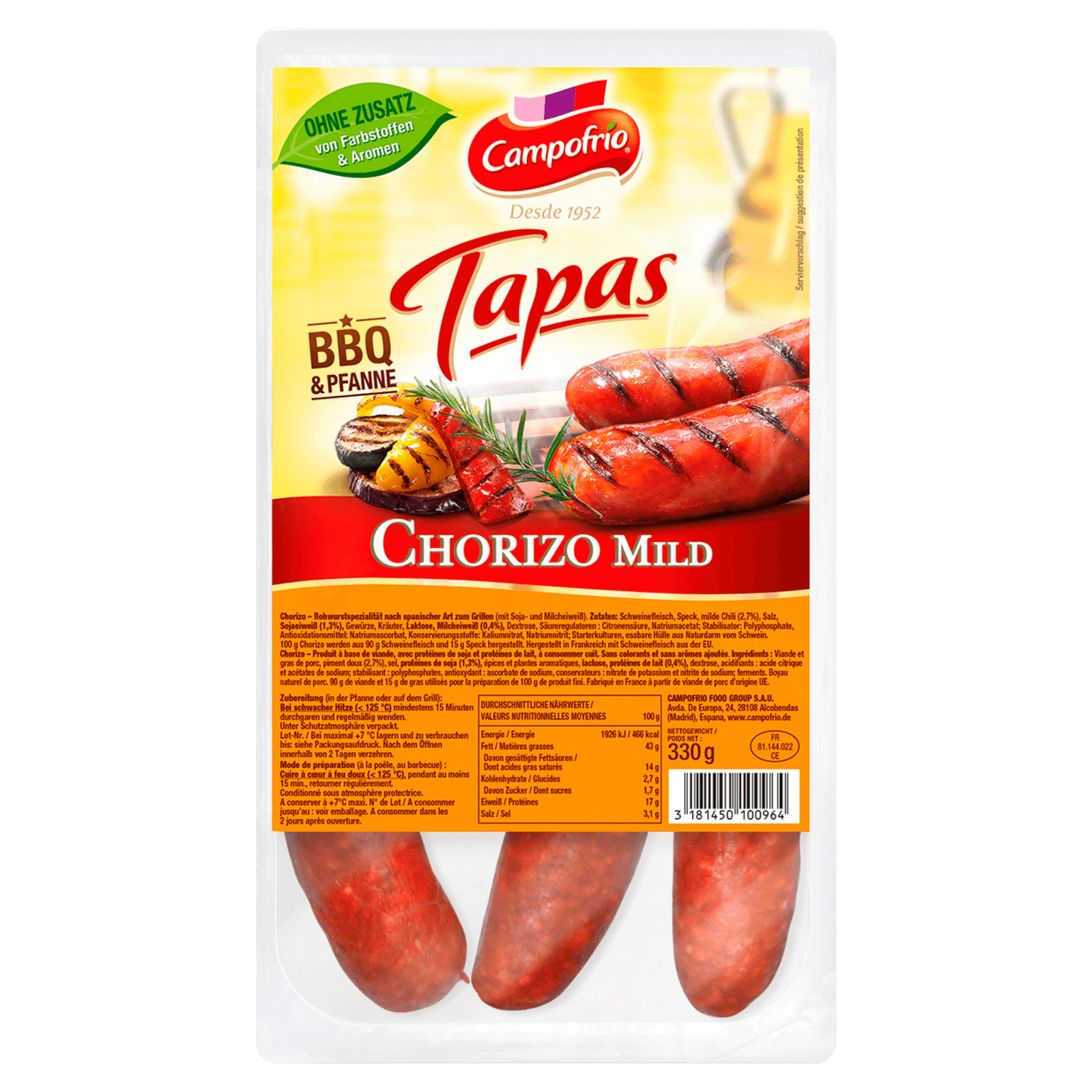 Campofrio Chorizo BBQ Griller mild 330g