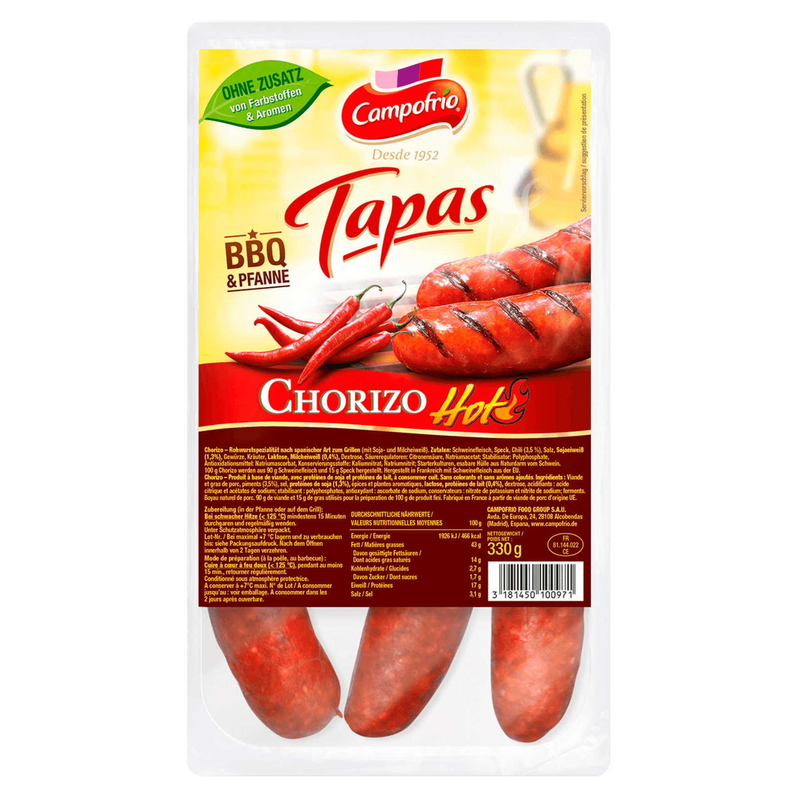 Campofrio Chorizo BBQ Griller hot 330g