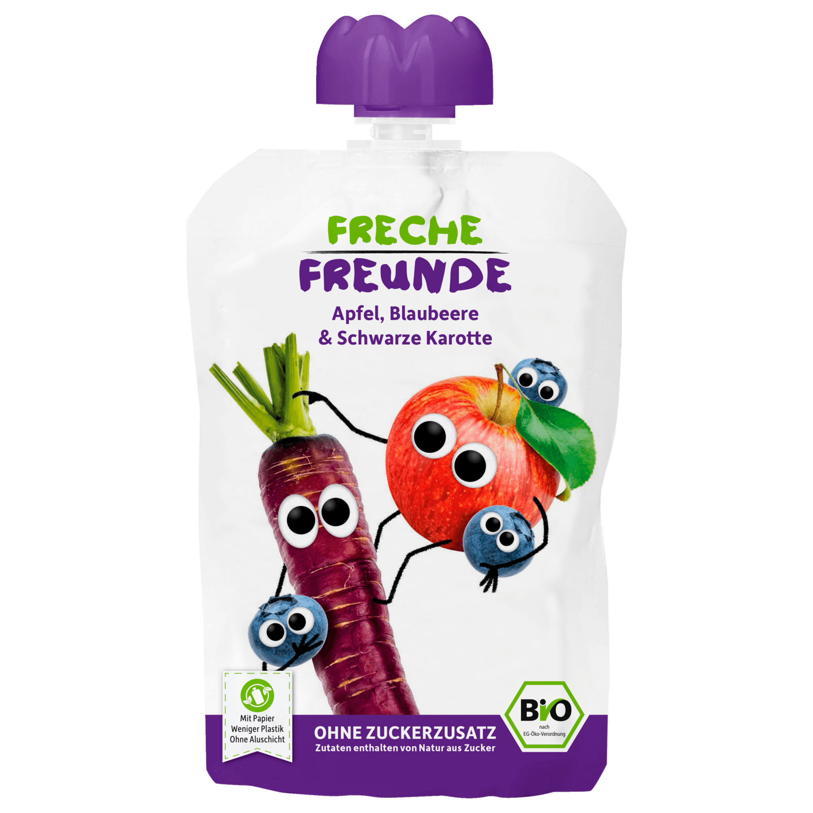 Erdbär Freche Freunde Bio Apfel, Blaubeere & schwarze Karotte 100g