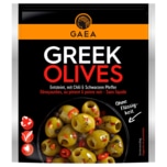 Gaea Griechische entsteinte grüne Oliven mit Chili und schwarzem Pfeffer 150g