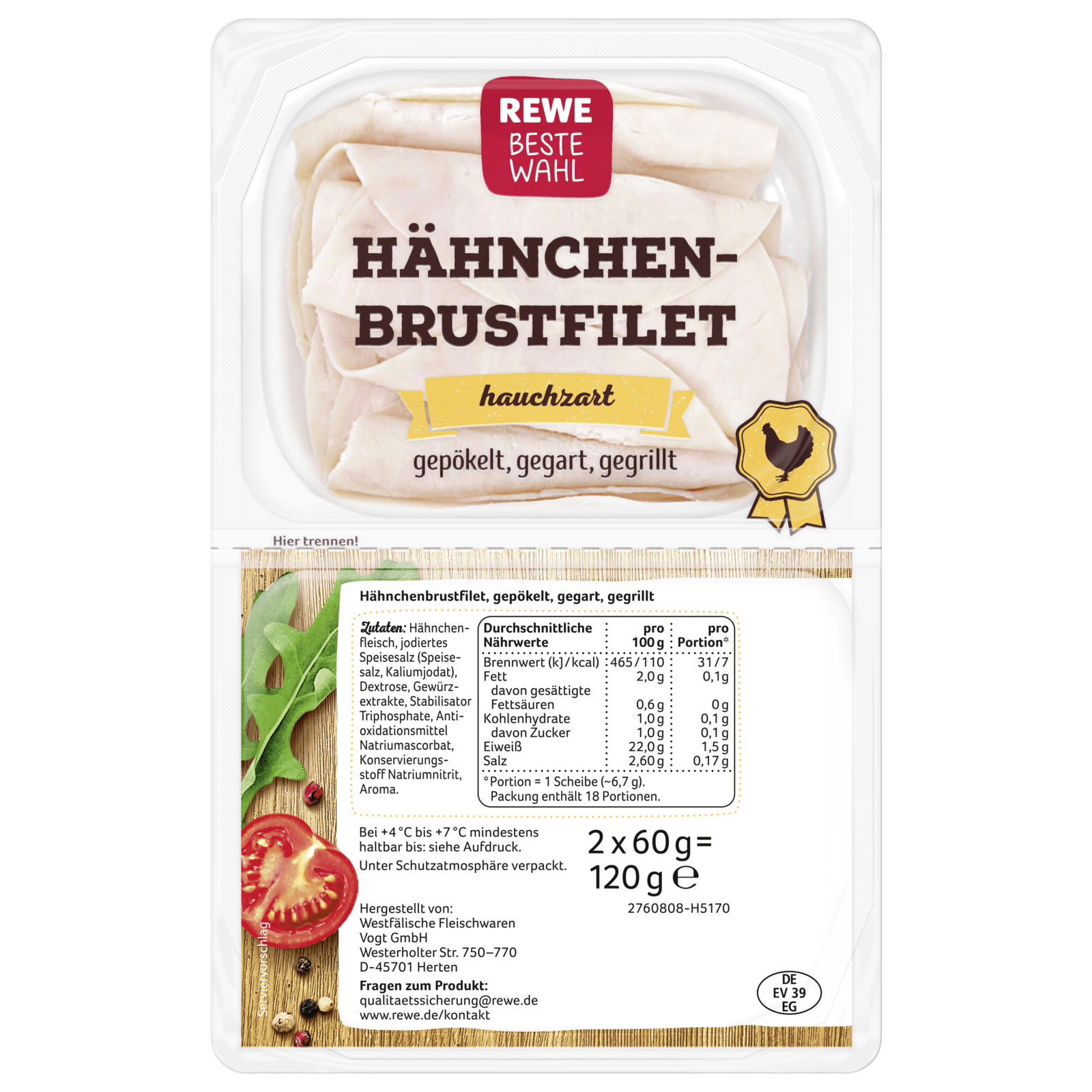 Rewe Beste Wahl Hahnchenbrustfilet 2x60g Bei Rewe Online Bestellen