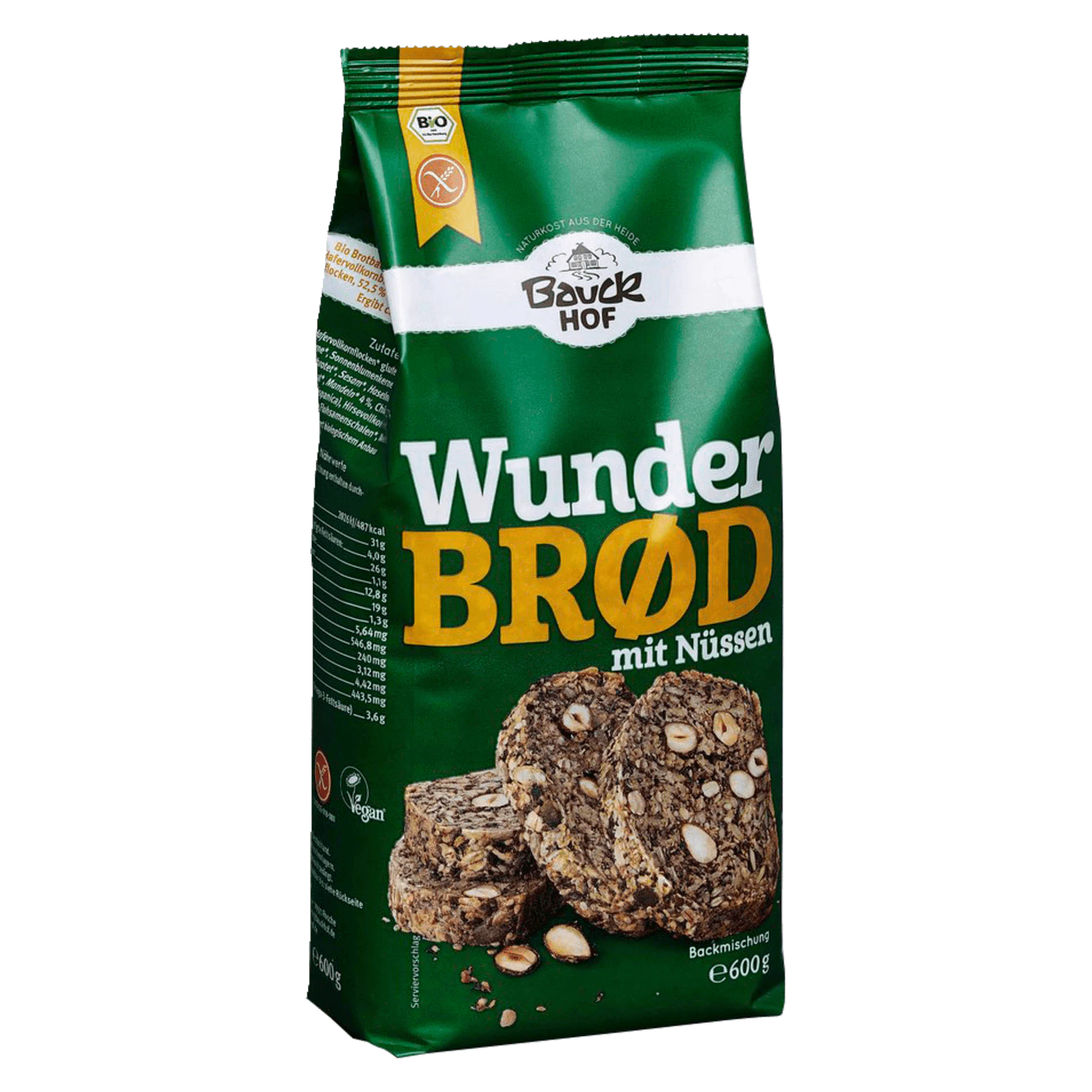 Bauckhof Bio Wunder Brød mit Nüssen glutenfrei 600g