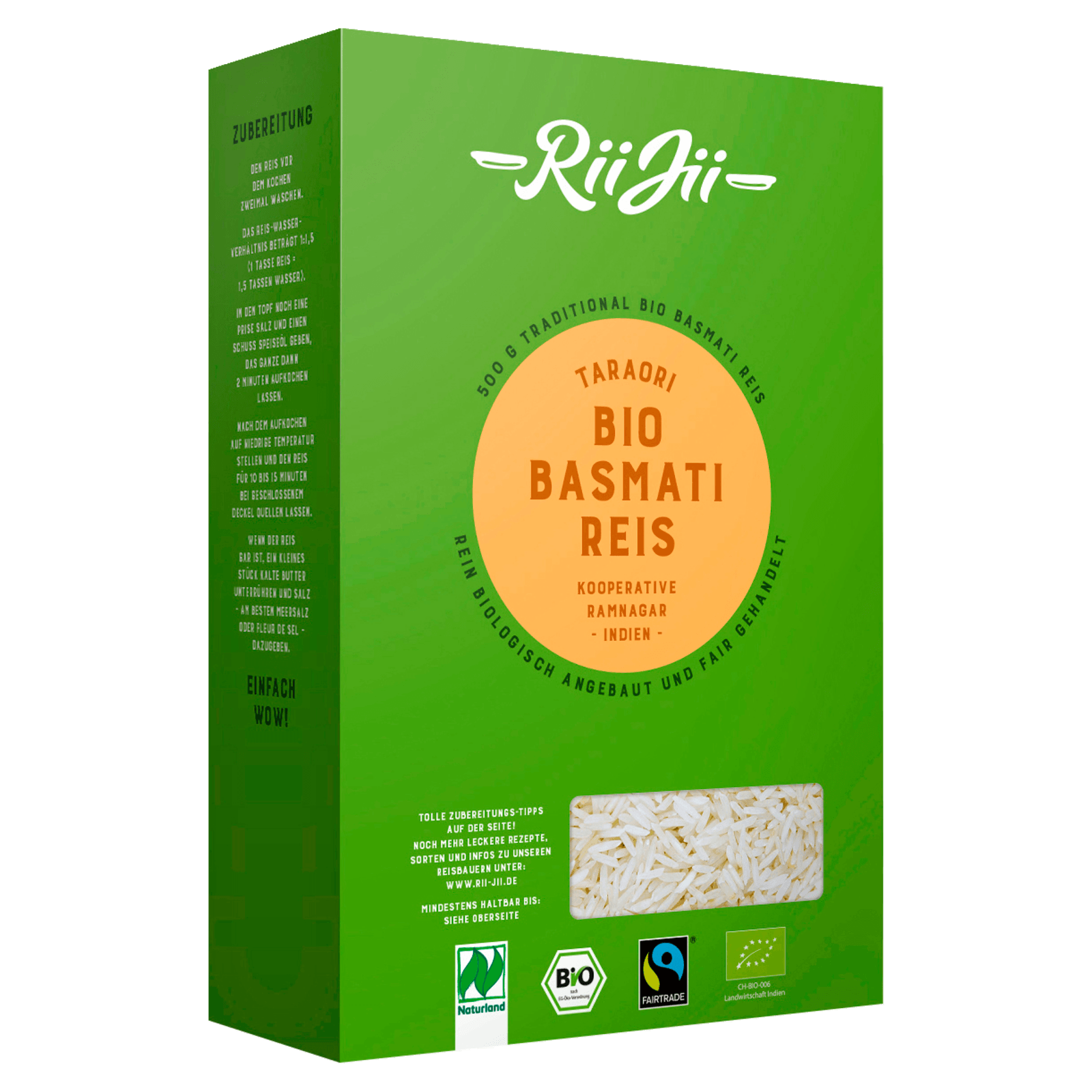 RiiJii Bio Basmati Reis Taraori Weiß 500 g