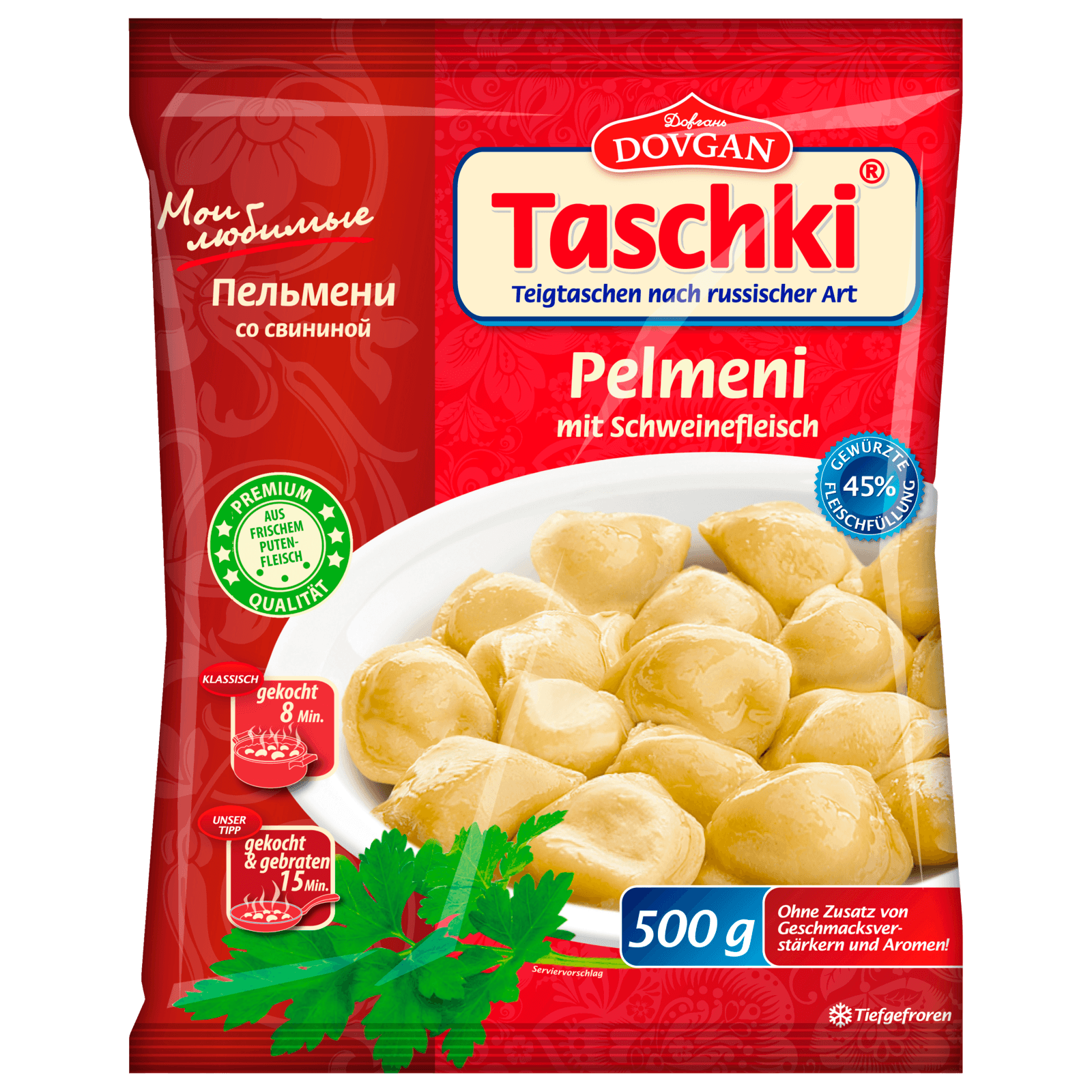 Dovgan Taschki Pelmeni Teigtaschen mit Schweinefleisch 500g