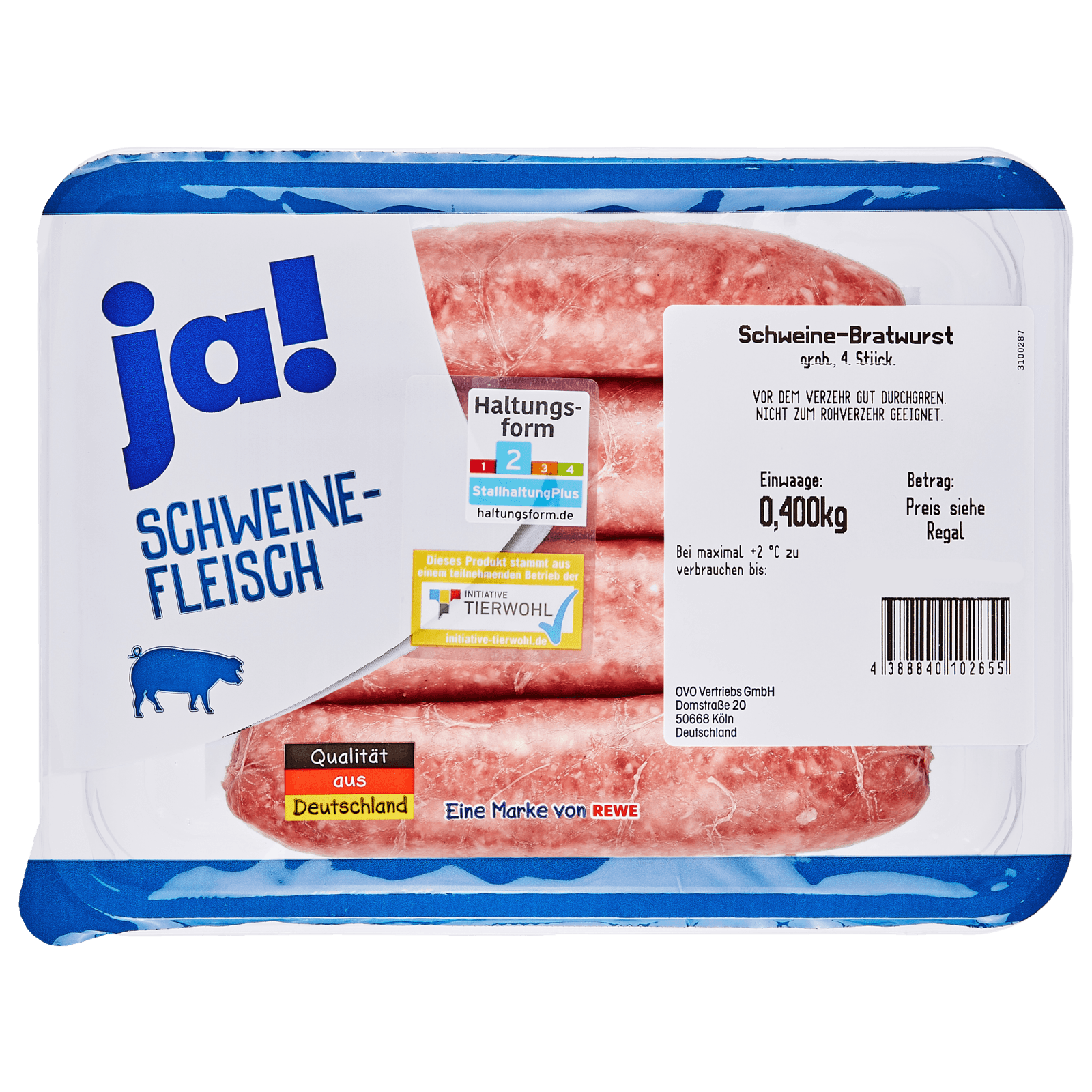 ja! Schweine-Bratwurst grob 4x100g