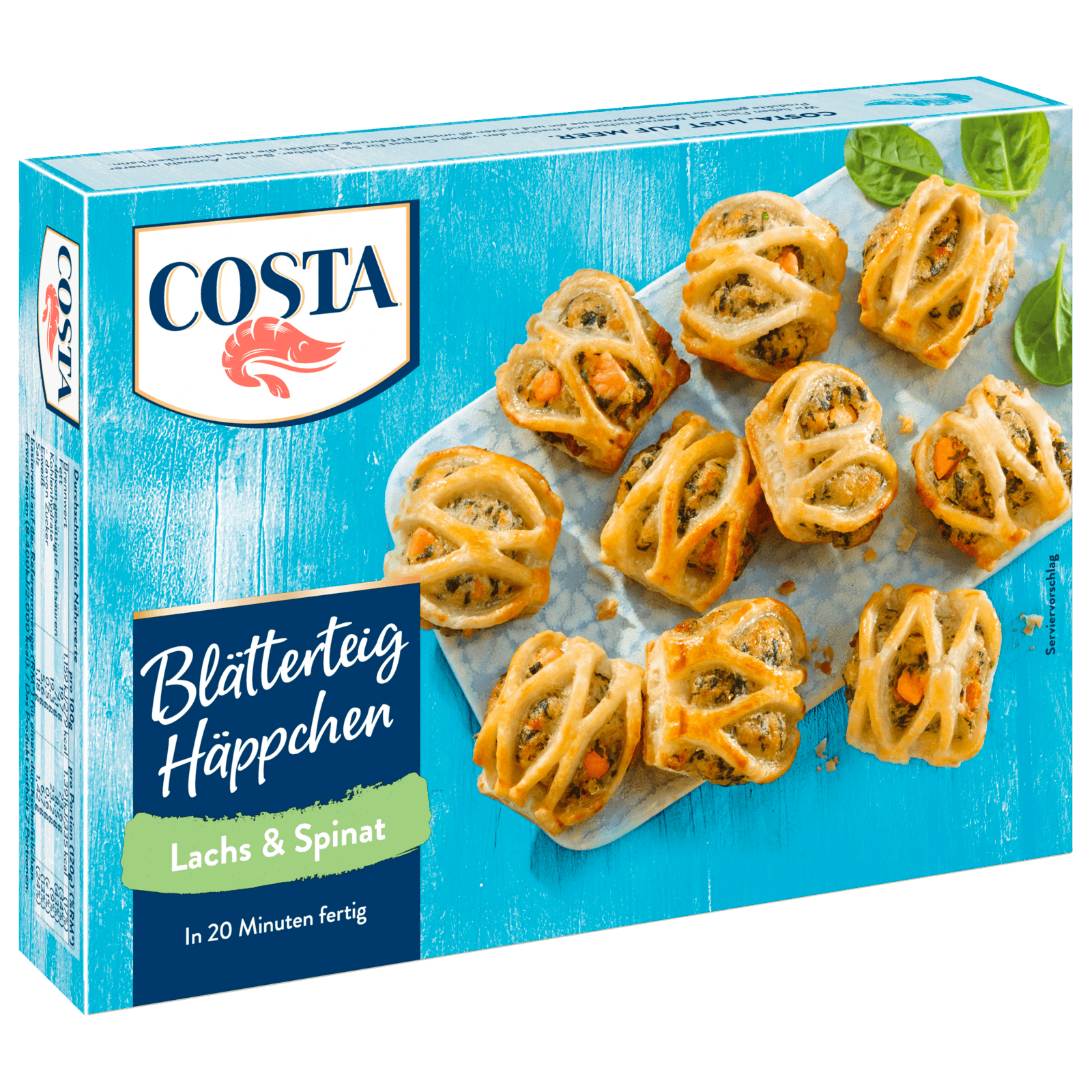 REWE online Spinat Costa & bei Lachs Blätterteig 240g bestellen! Häppchen