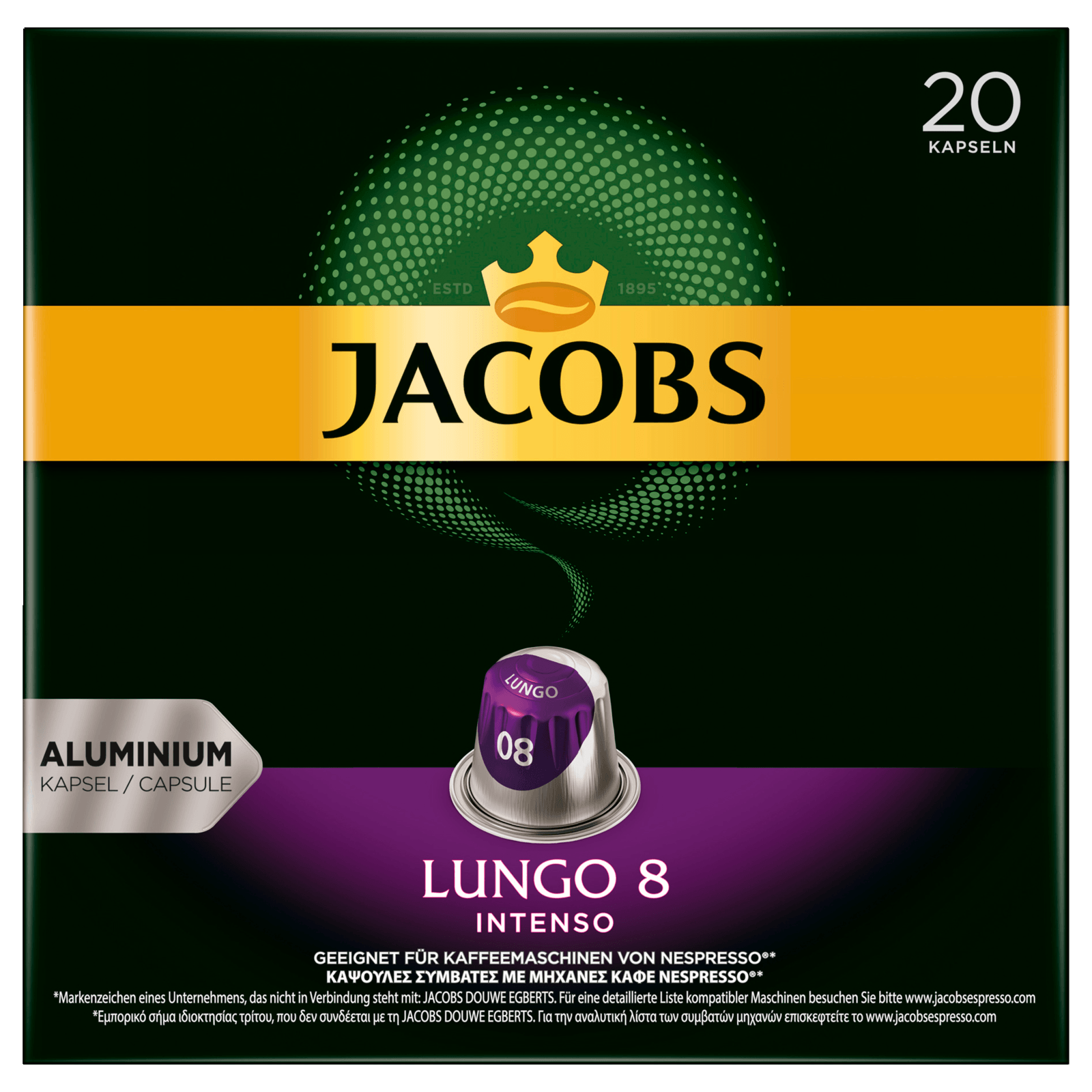 Jacobs Kaffeekapseln Lungo 8 Intenso, 20 Nespresso kompatible Kapseln