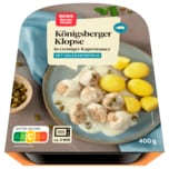 REWE Beste Wahl Königsberger Klopse mit Salzkartoffeln mit cremiger Kapernsauce 400g