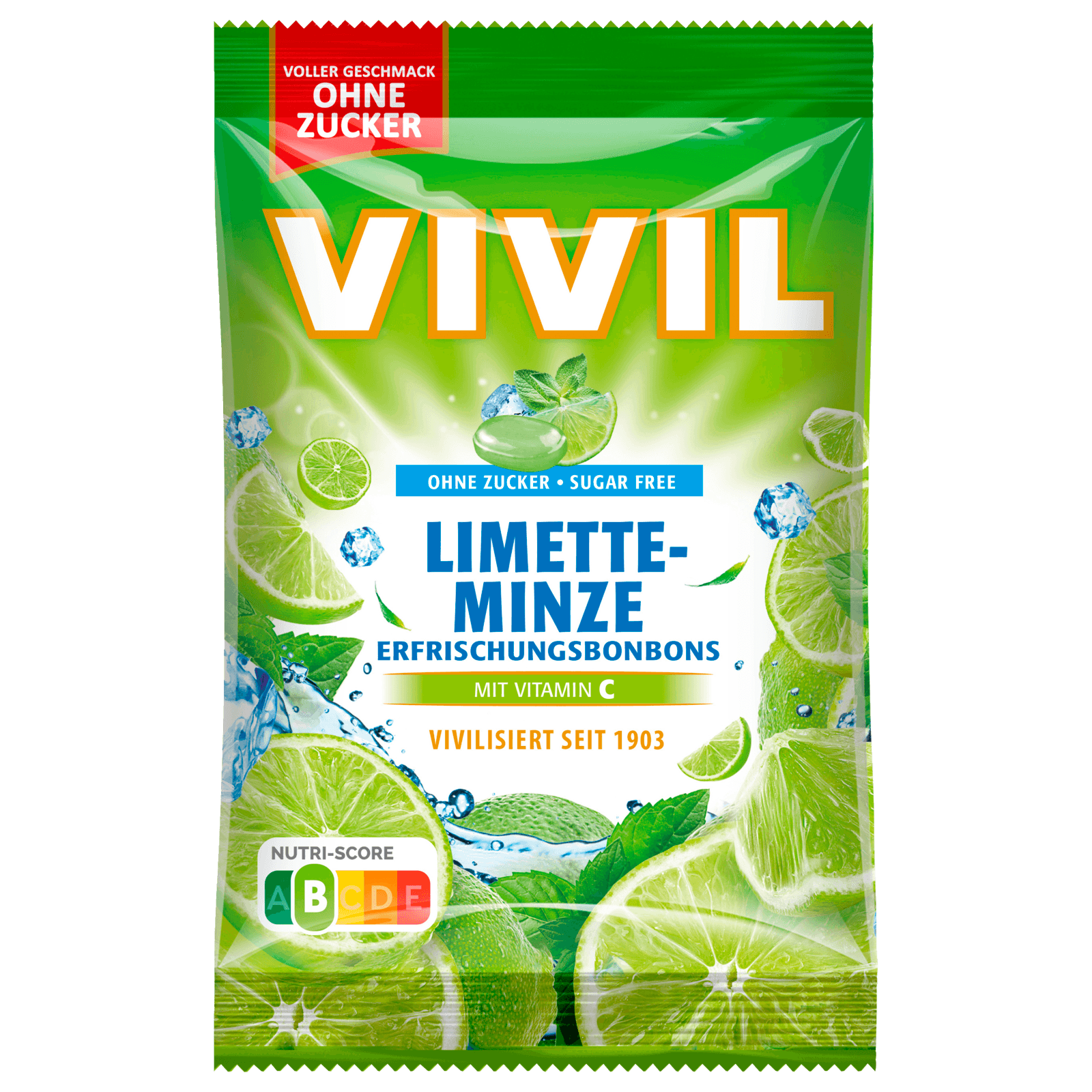 VIVIL Llimette-Minze Erfrischungsbonbons ohne Zucker 120g