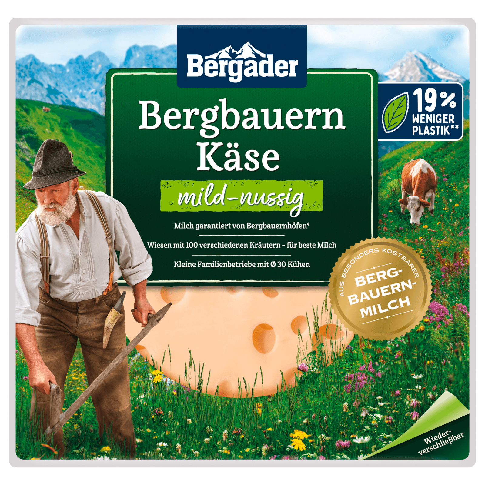 Bergader Bergbauern Käse Scheiben mild-nussig 150g