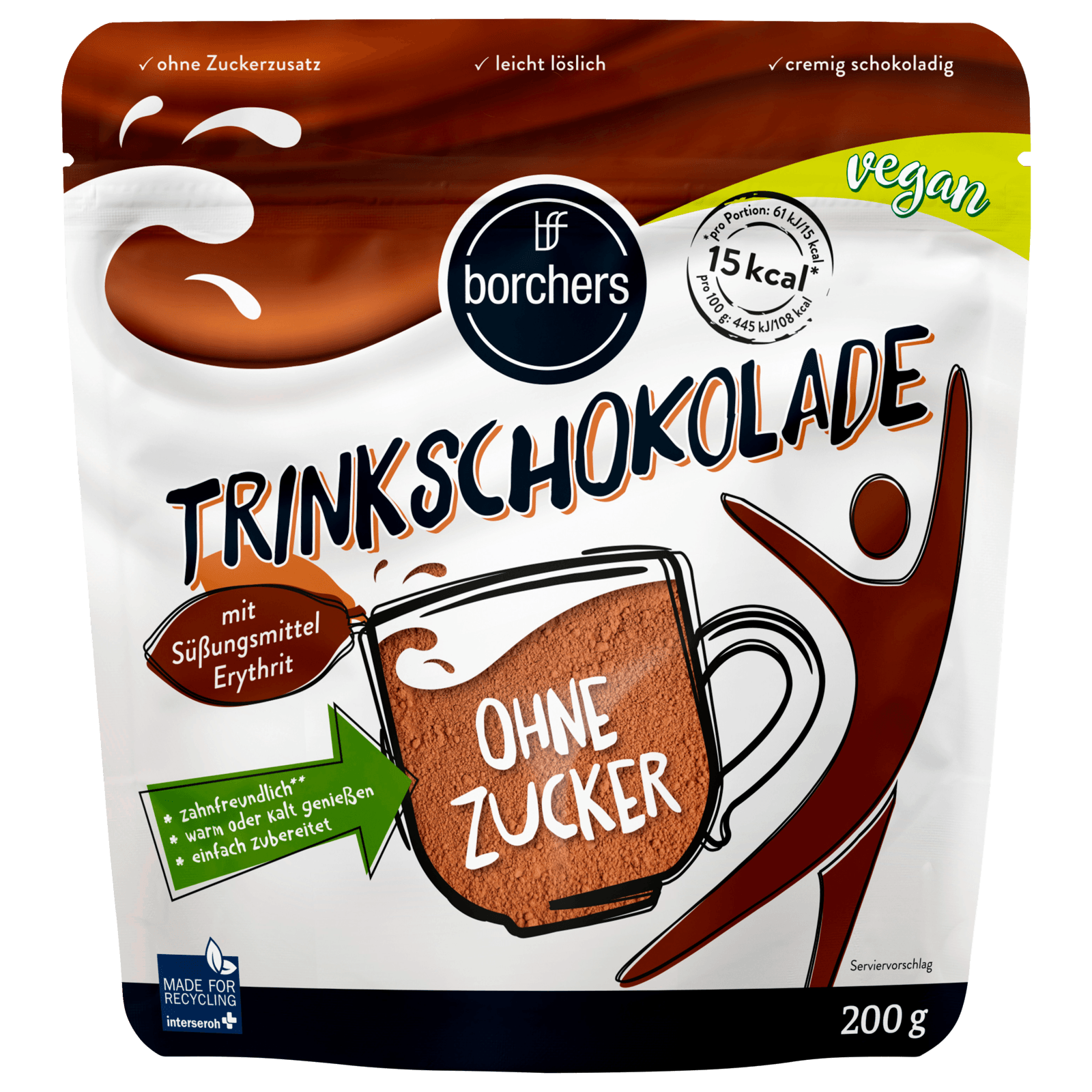 Borchers Trinkschokolade ohne Zucker 200g