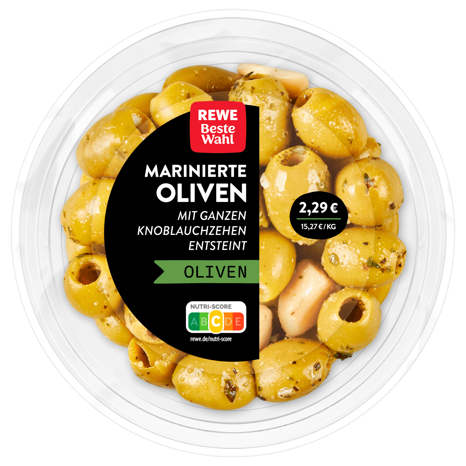 REWE Beste Wahl Marinierte Oliven mit Knoblauch 150g