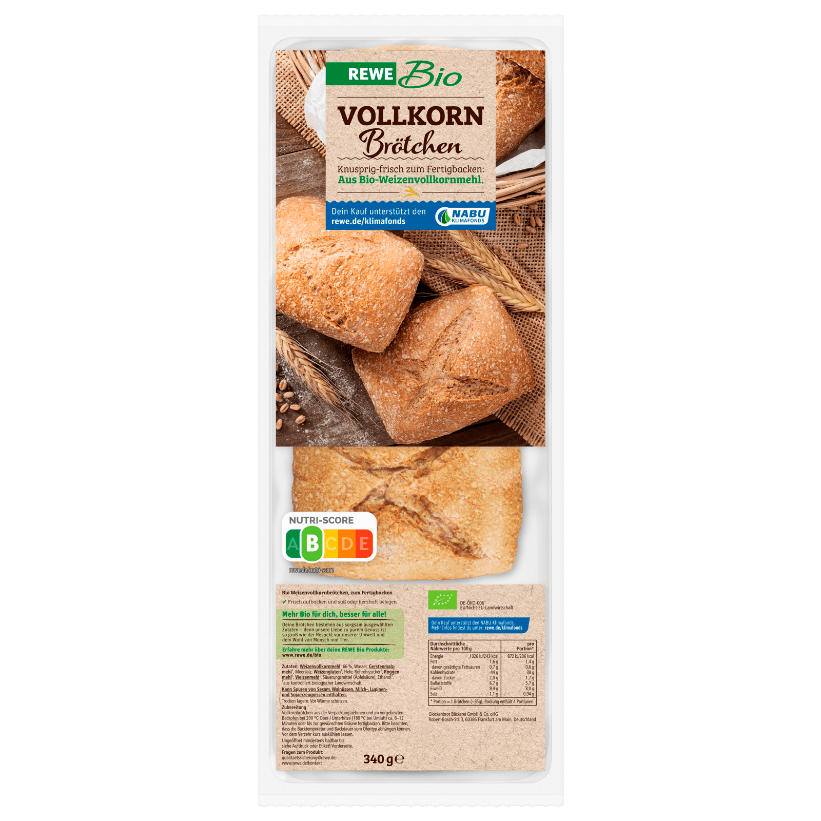 REWE Bio Vollkorn Brötchen 340g