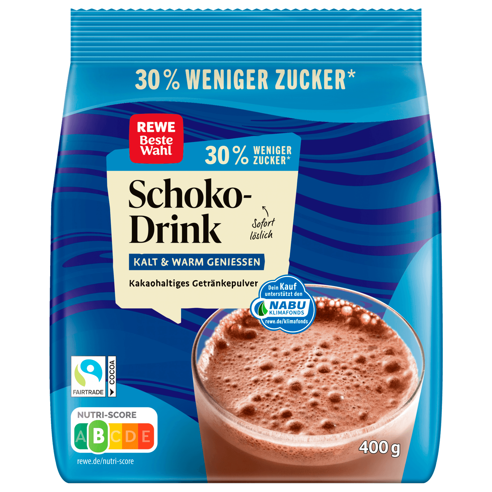 REWE Beste Wahl Schokodrink weniger Zucker 400g