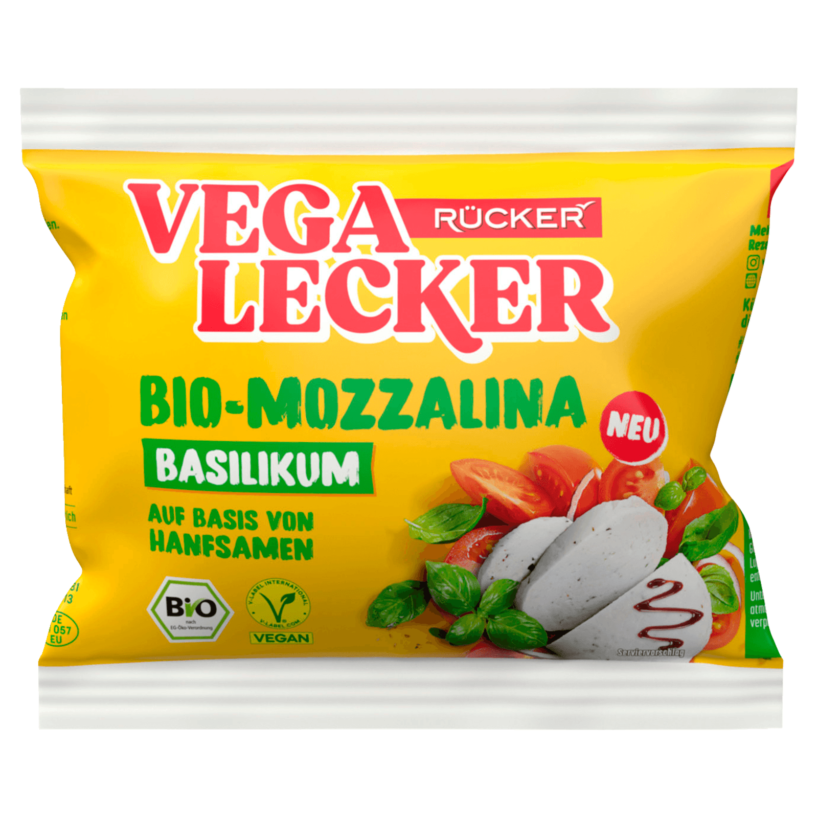 Rücker Vega Lecker Mozzalina mit Basilikum vegan 100g