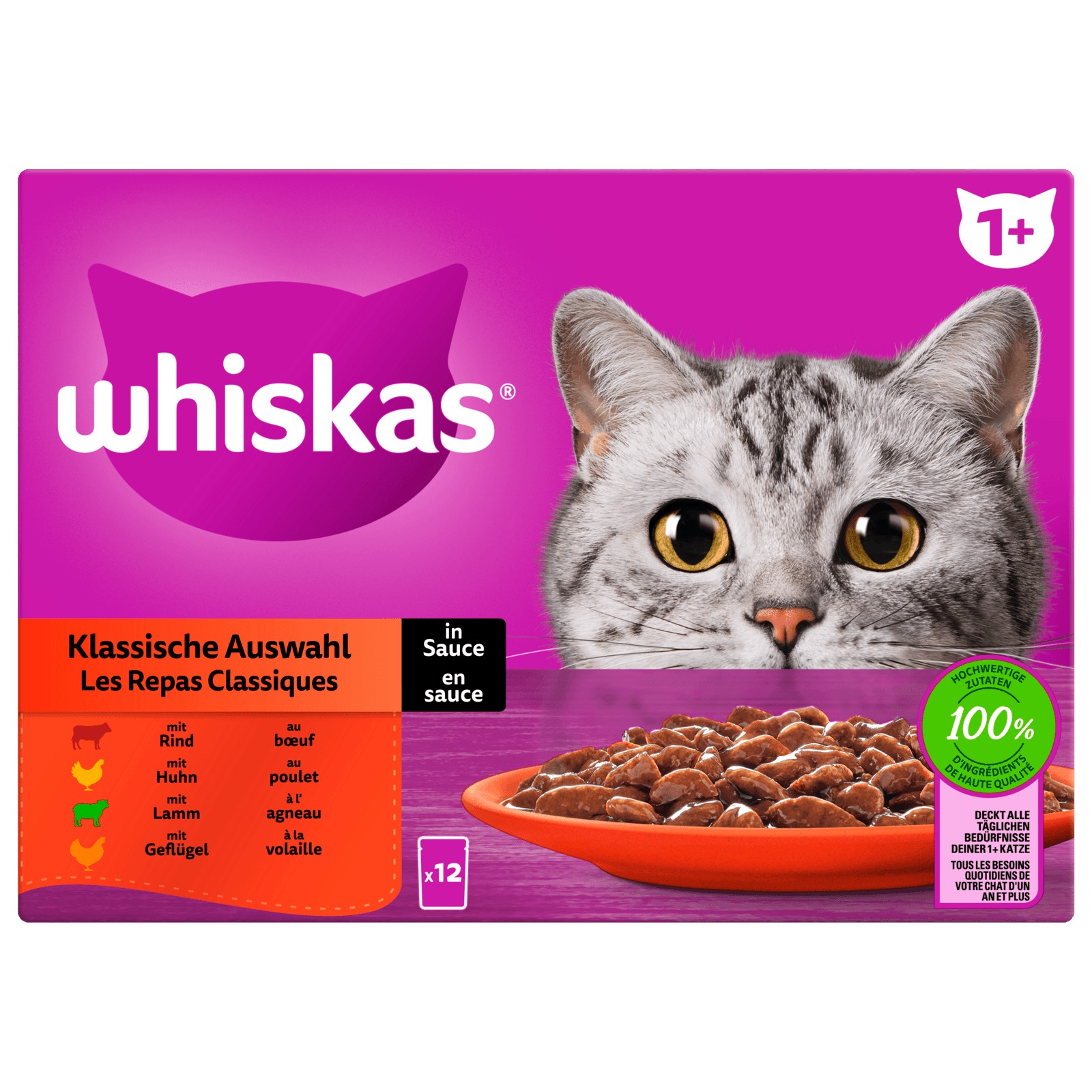 Whiskas Portionsbeutel Multipack 1+ Klassische Auswahl in Sauce 12x85g