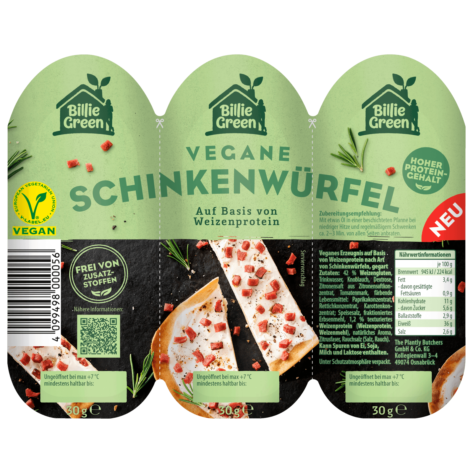 Billie Green Vegane Schinkenwürfel 3x30g