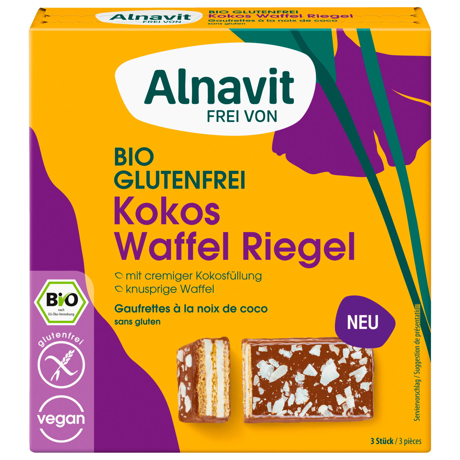 Alnavit Bio Kokos Waffel Riegel glutenfrei vegan 75g