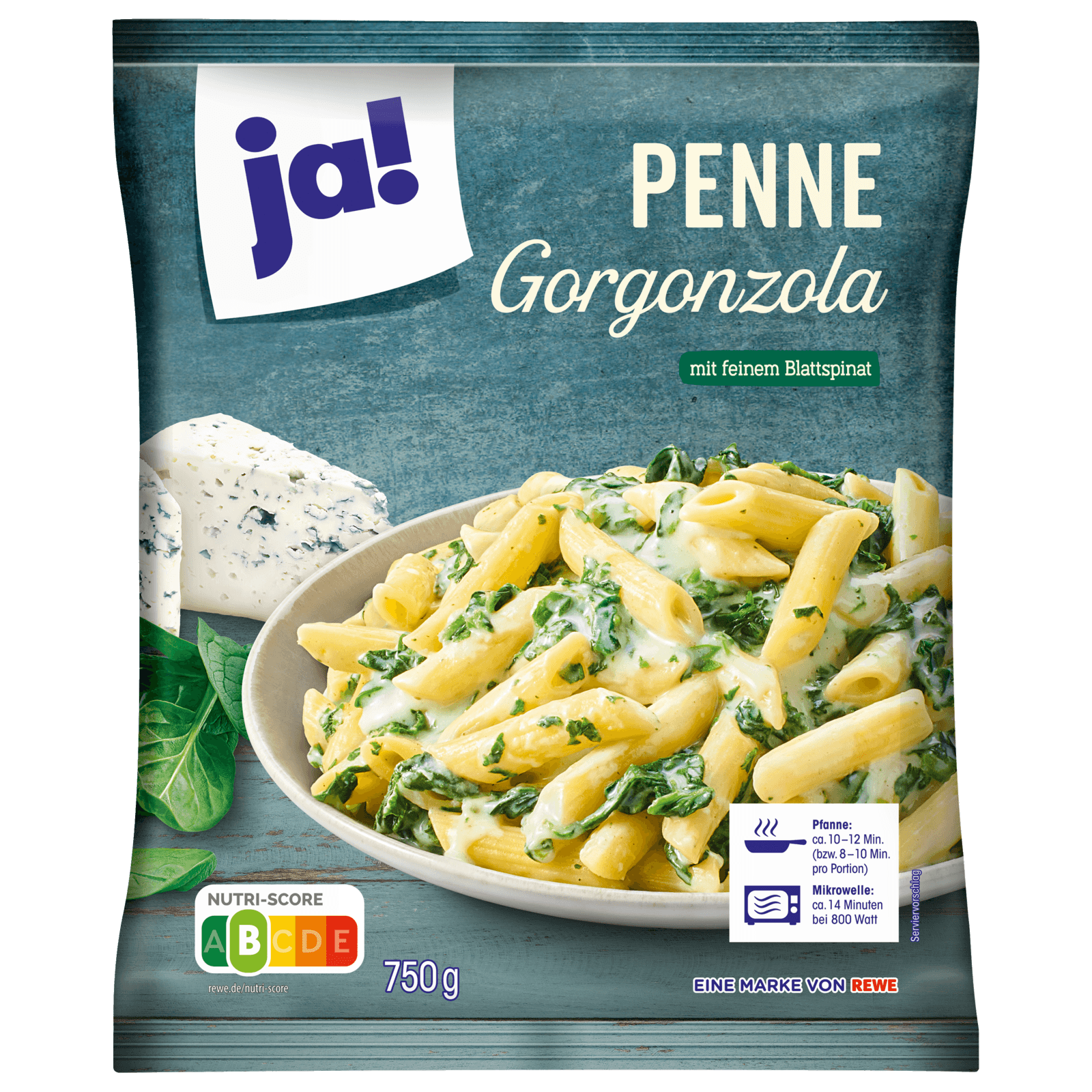 ja! Penne Gorgonzola mit feinem Blattspinat 750g