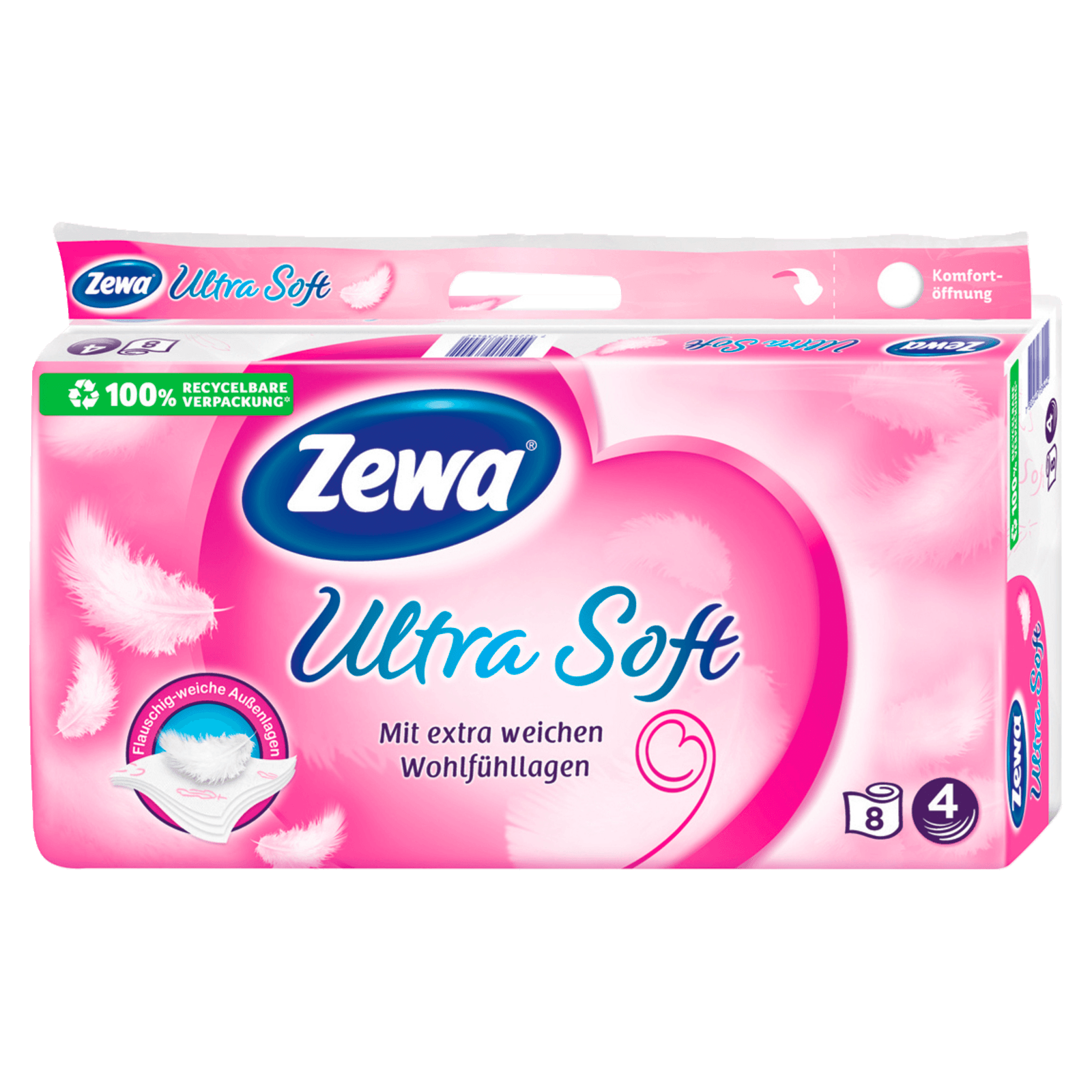 extra weiches WC-Papier 4-lagig mit zuverlässi Zewa ultra soft Toilettenpapier 