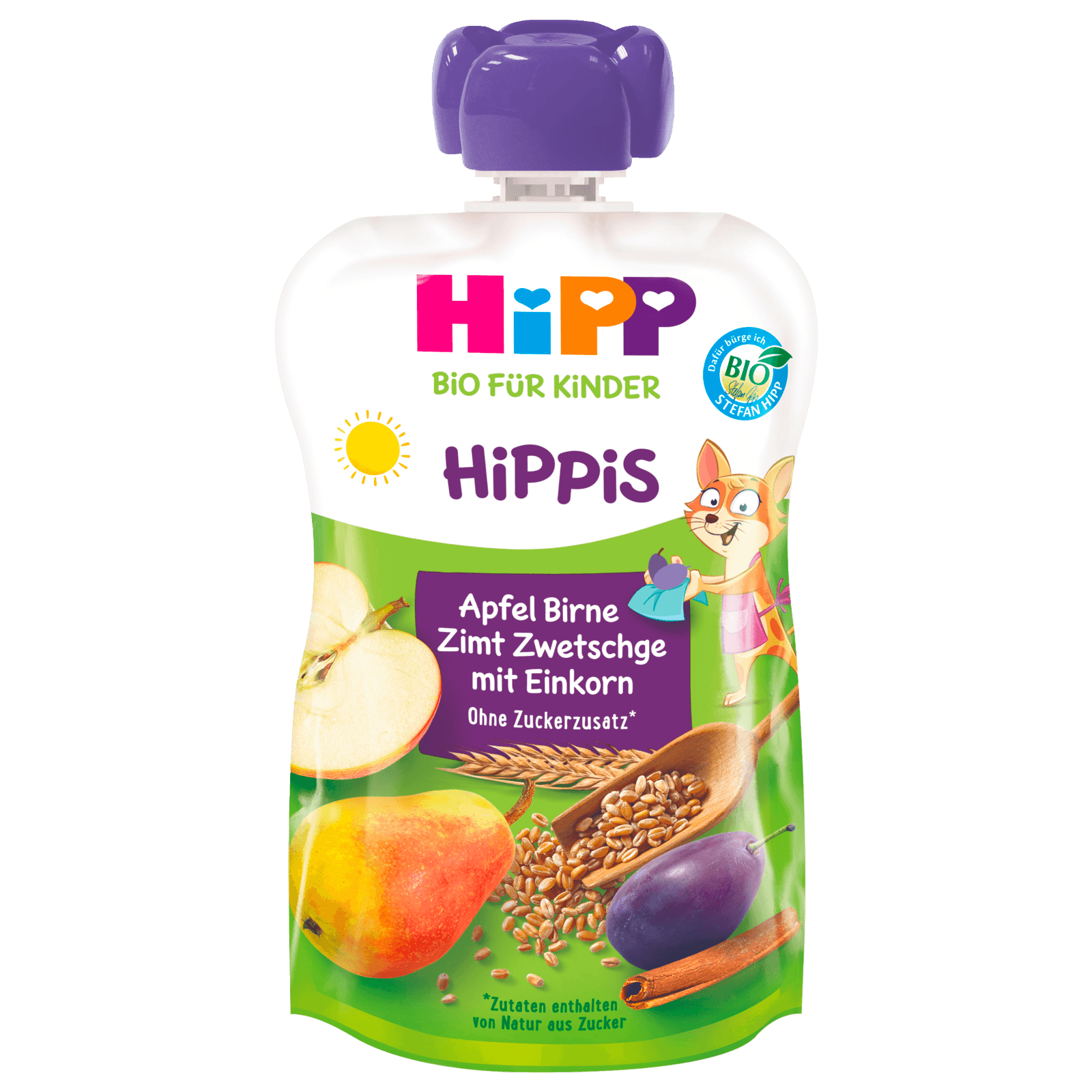 Hipp Hippies Bio Apfel Birne Zimt Zwetschge mit Einkorn 100g
