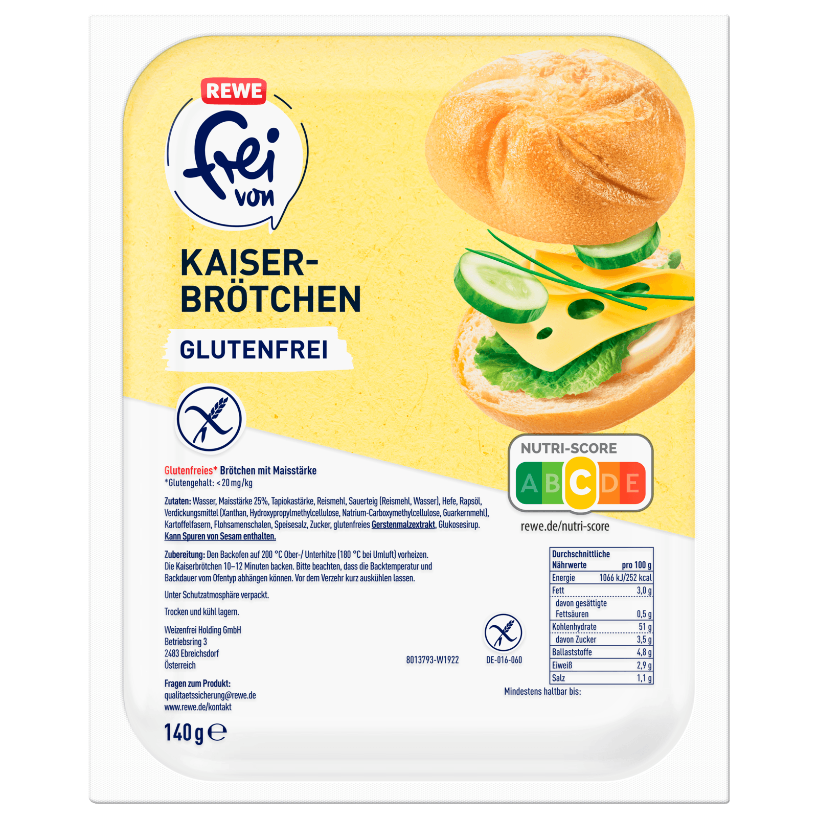 REWE frei von Kaiserbrötchen glutenfrei 140g