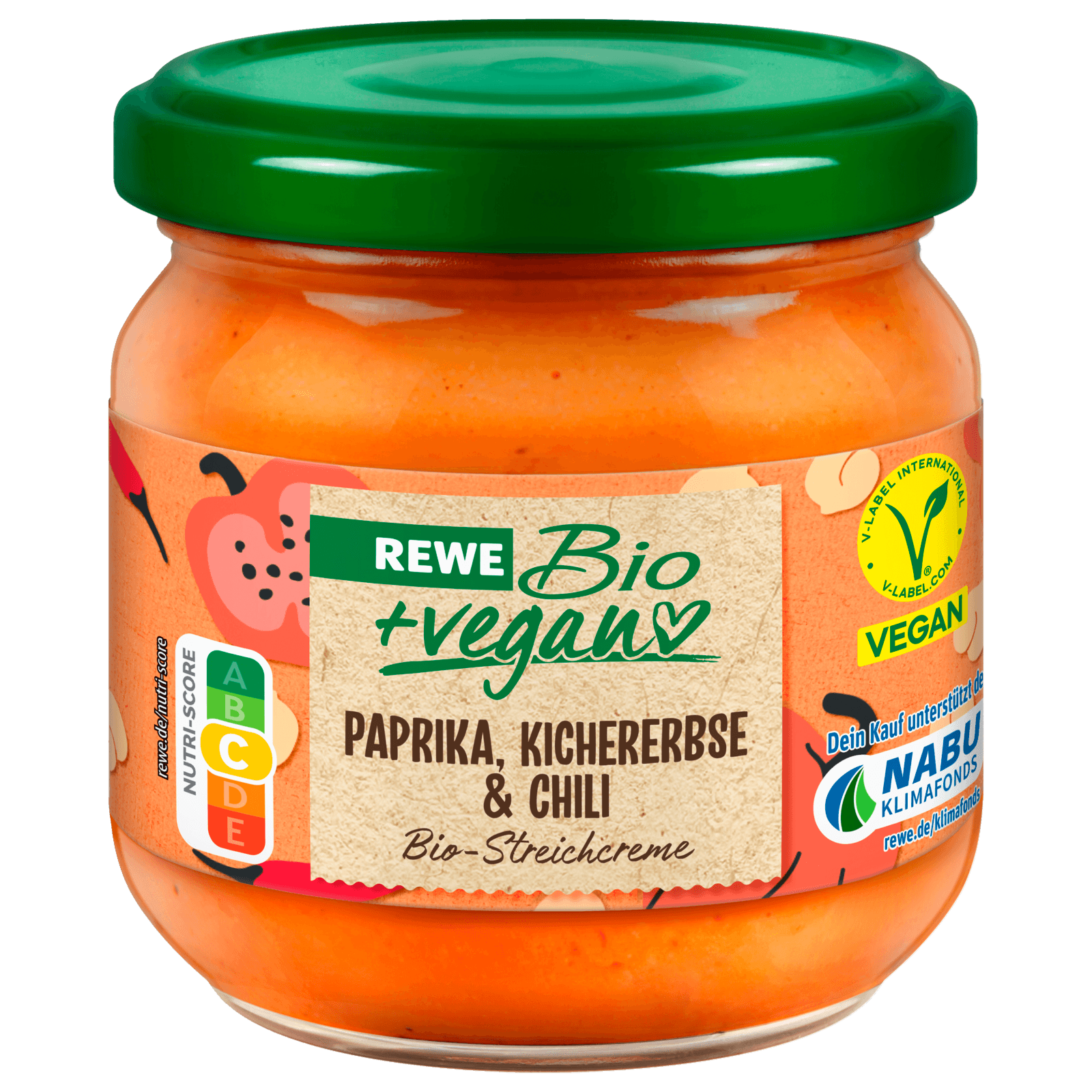 REWE Bio + vegan Streichcreme Paprika, Kichererbse & Chili 180g
