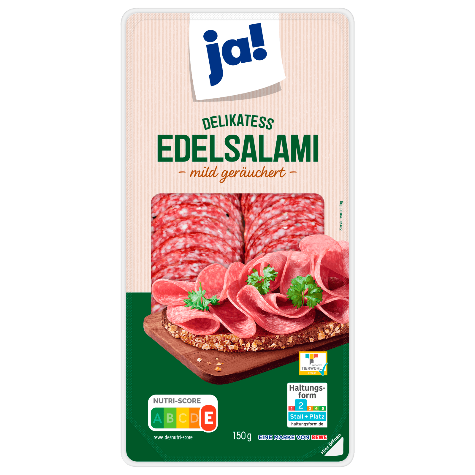 ja! Delikatess Edelsalami mild geräuchert 150g