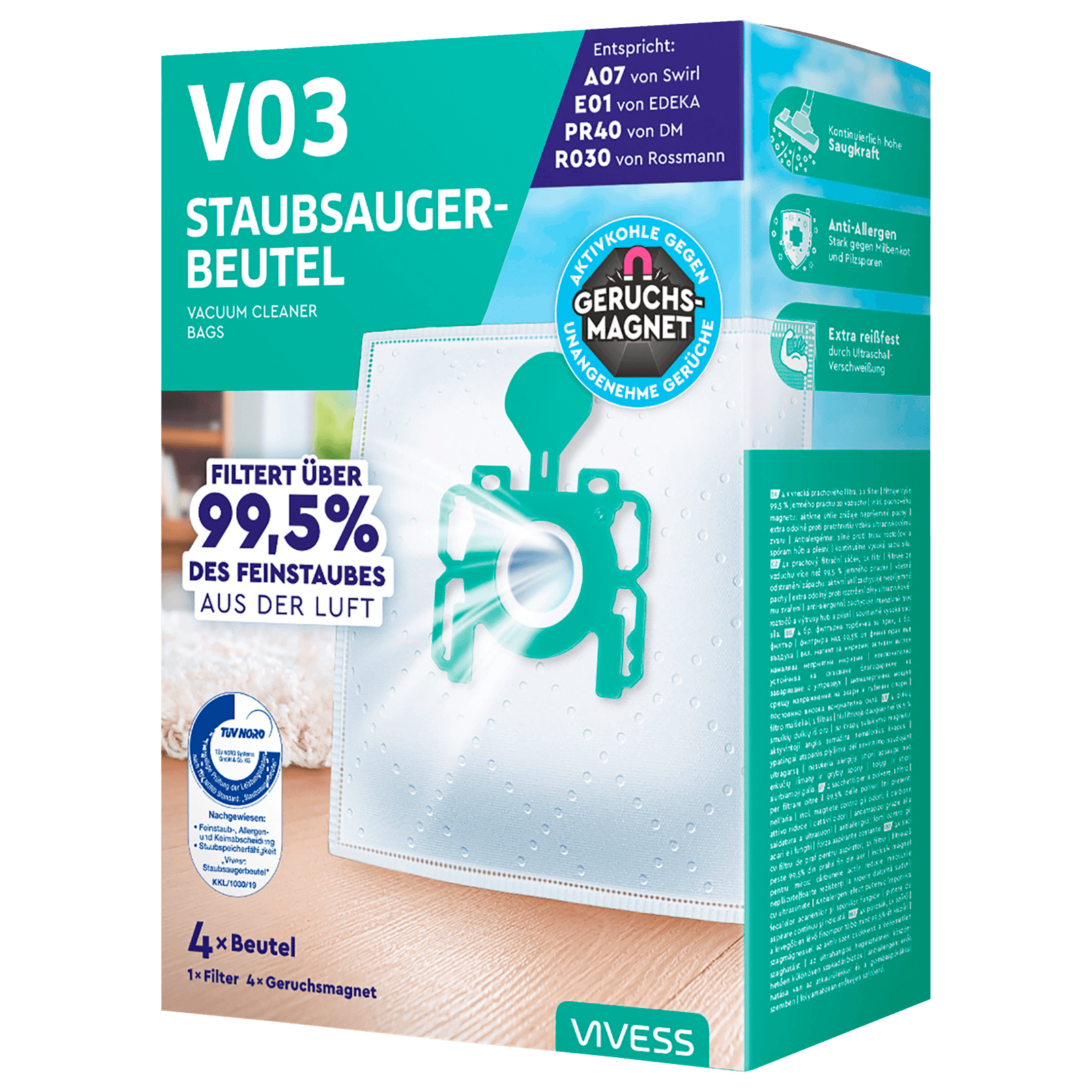 Vivess Staubsaugerbeutel V03 4 Stück