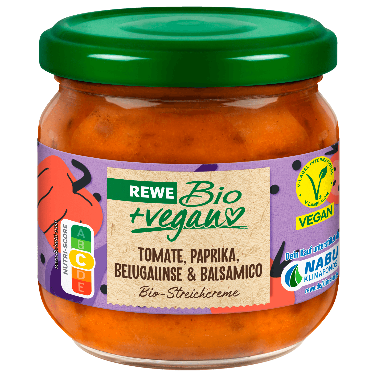 REWE Bio + vegan Streichcreme Tomate, Paprika, Belugalinse & Balsamico 180g