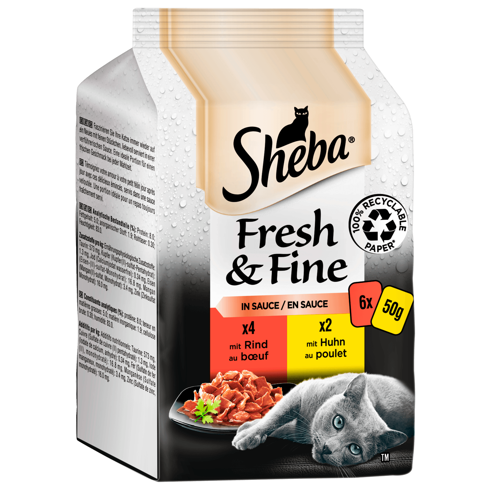 Sheba Portionsbeutel Multipack Fresh & Fine in Sauce mit Rind und Huhn 6x50g