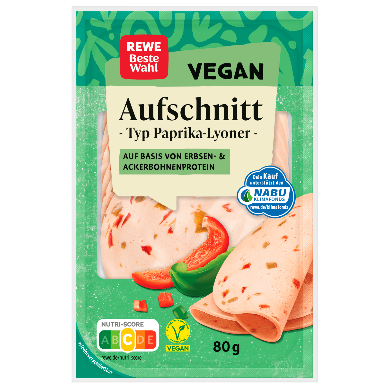 Rewe Beste Wahl Veganer Paprika-Lyoner Aufschnitt 80g