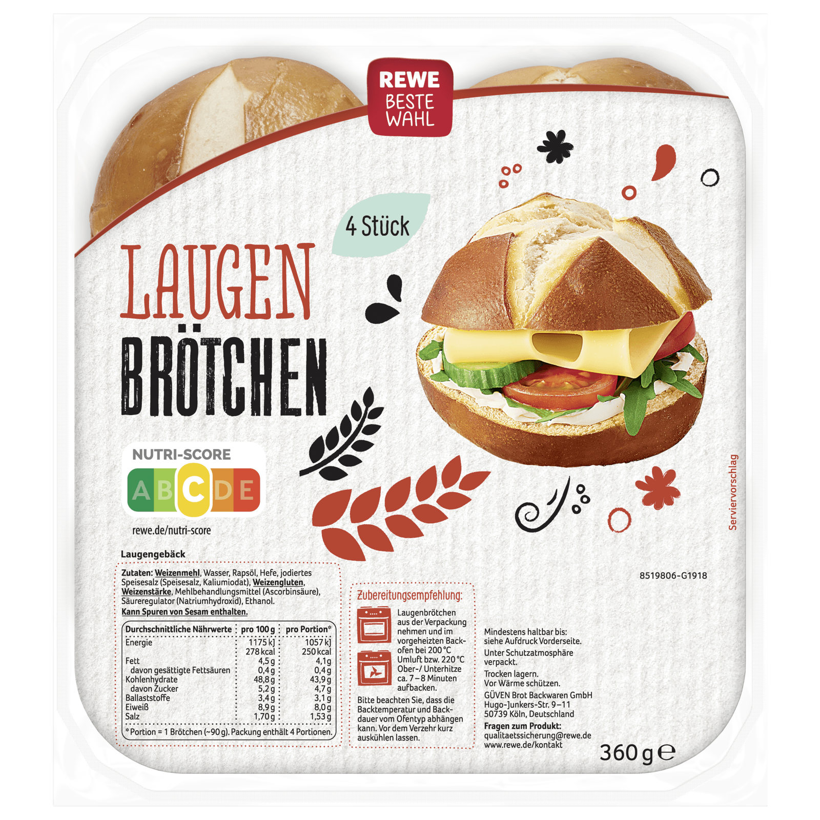 REWE Beste Wahl Laugenbrötchen 360g