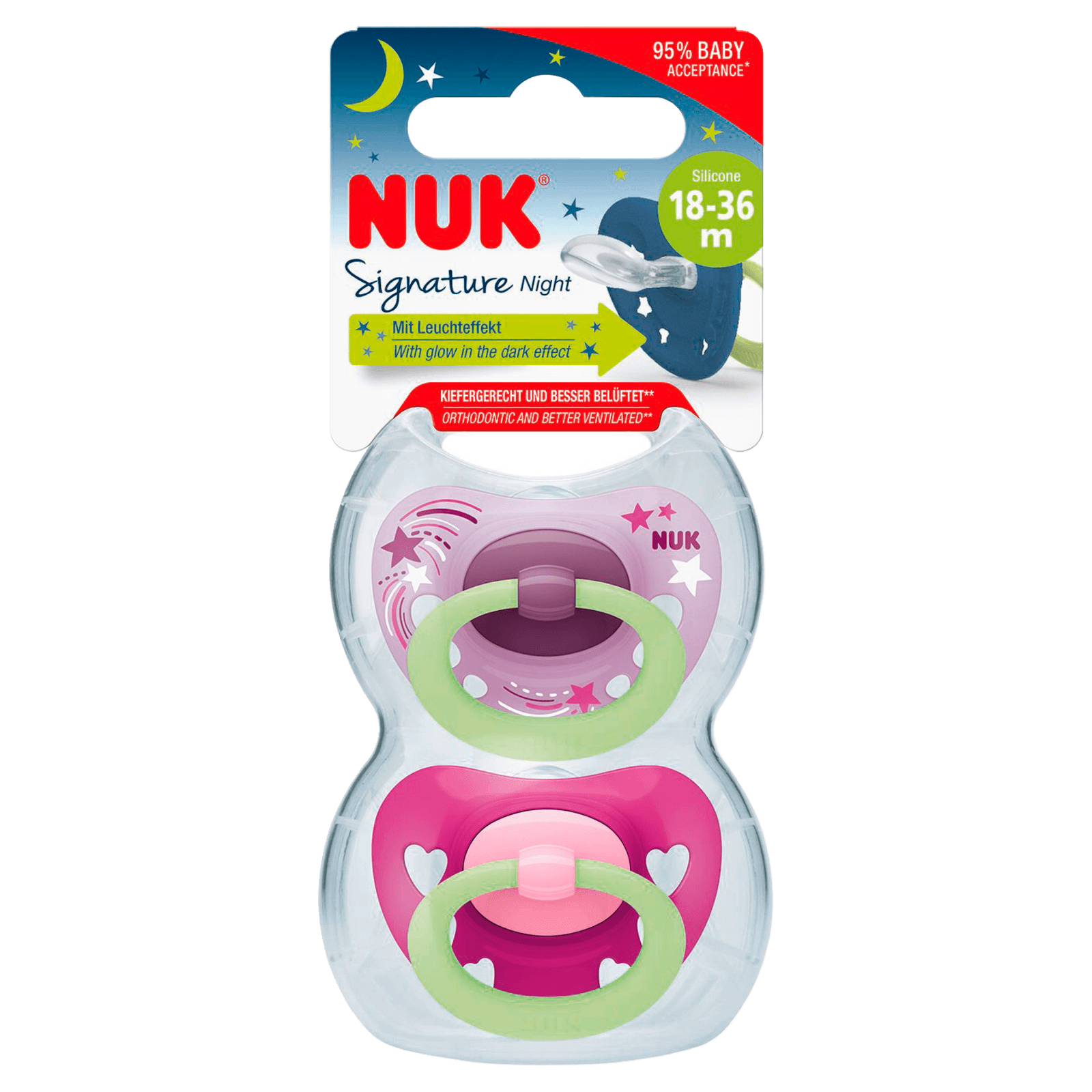 NUK Freestyle Night Schnuller BPA-freies Silikon |blaue Wolken 6-18 Monate Schnuller mit Leuchteffekt 2 Stück 