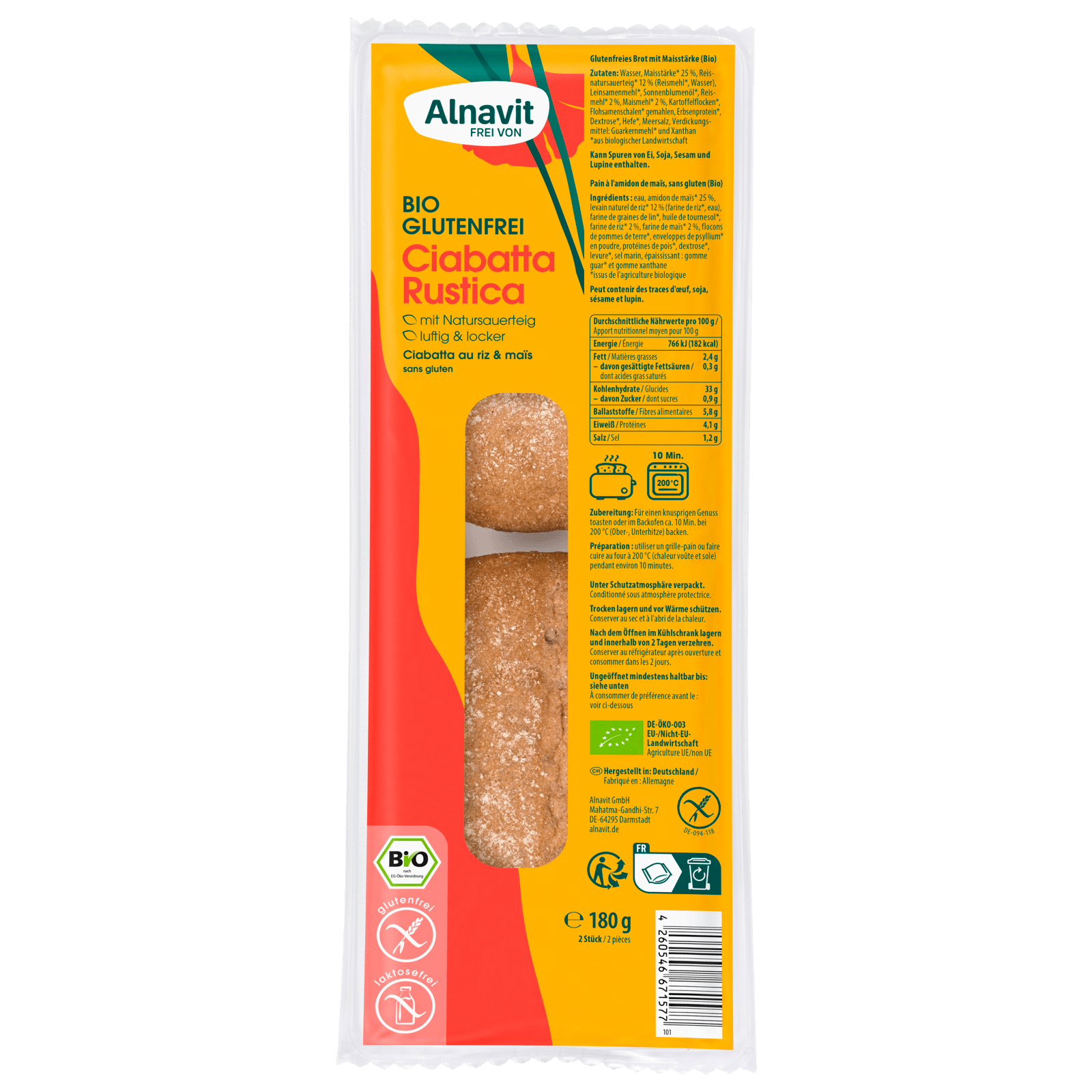 Alnavit Bio Ciabatta Rustica glutenfrei 180g