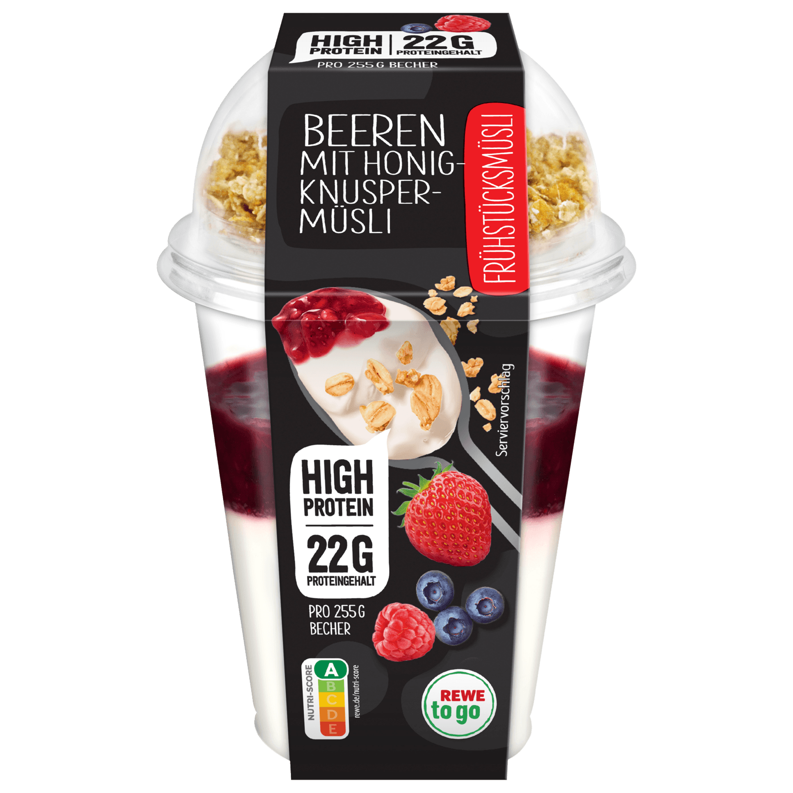 REWE to go Frühstücksmüsli Beeren mit Honig Knuspermüsli High Protein ...