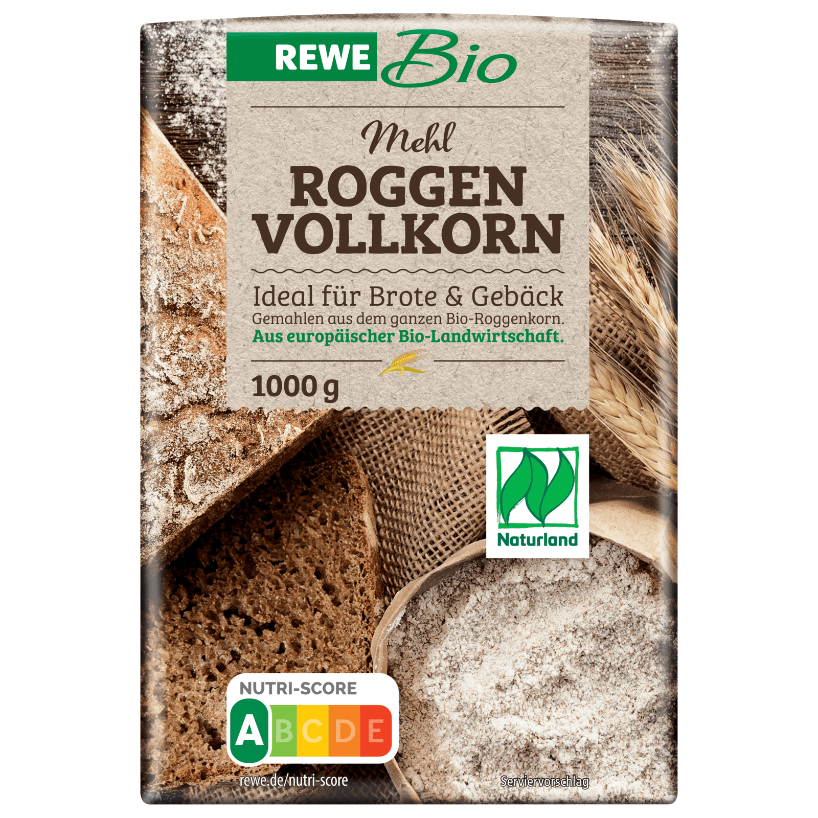 REWE Bio Naturland Roggen Vollkorn Mehl 1000g