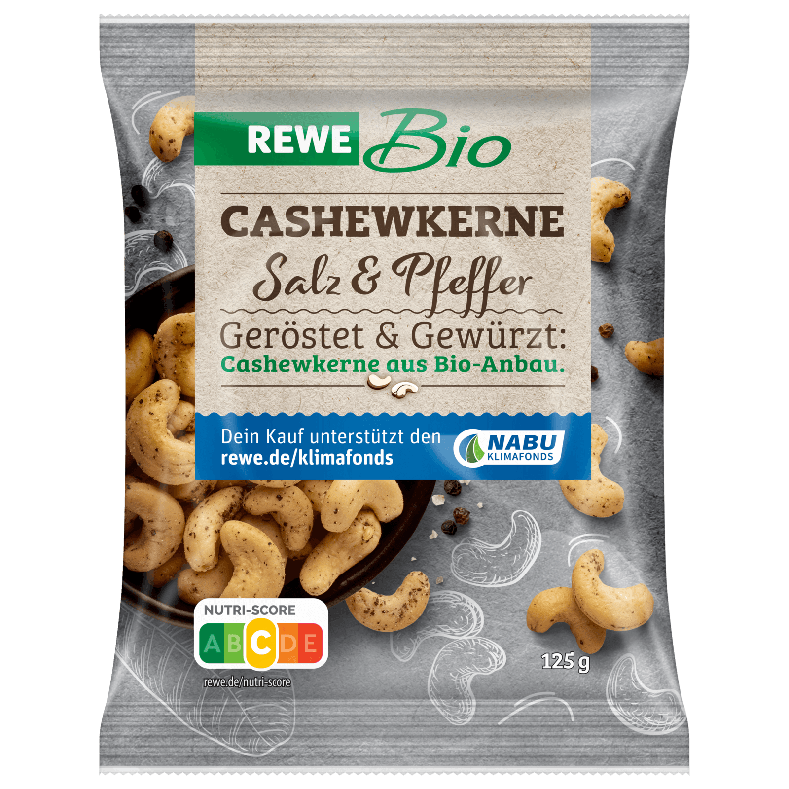 REWE Bio Cashewkerne Salz & Pfeffer geröstet 125g