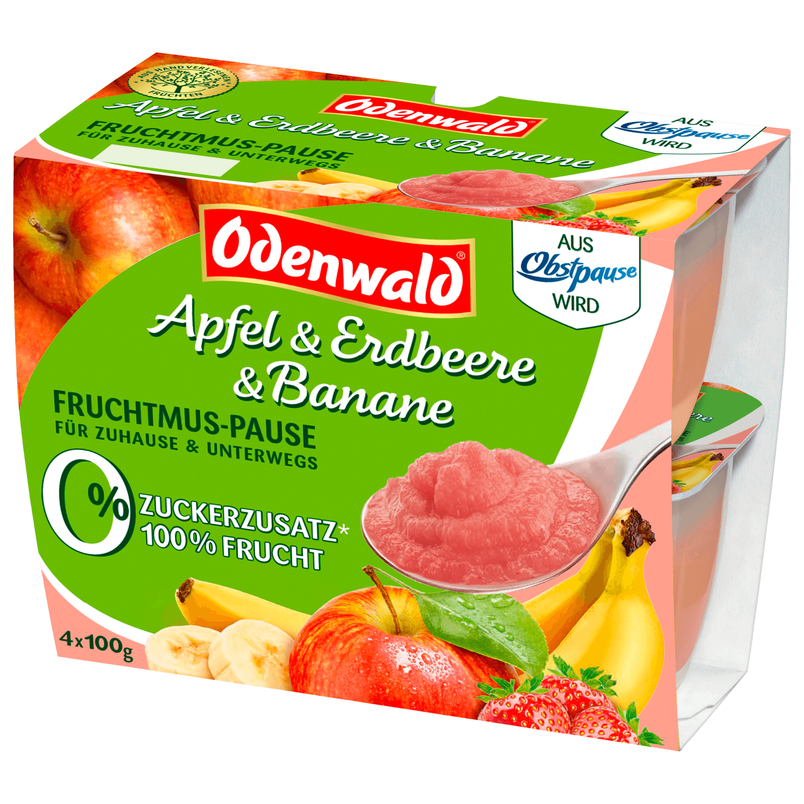 Odenwald Fruchtmus APfel & Erdbeere & Banane 4x100g