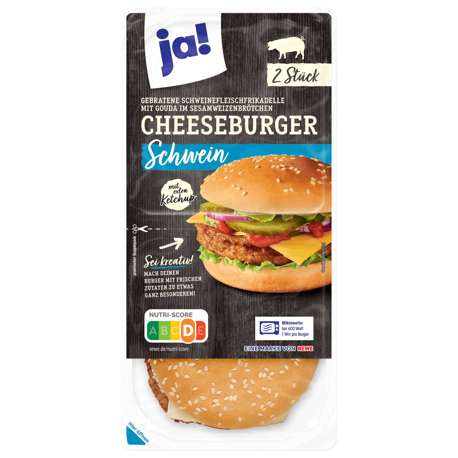 ja! Cheeseburger Schwein 2 Stück 320g