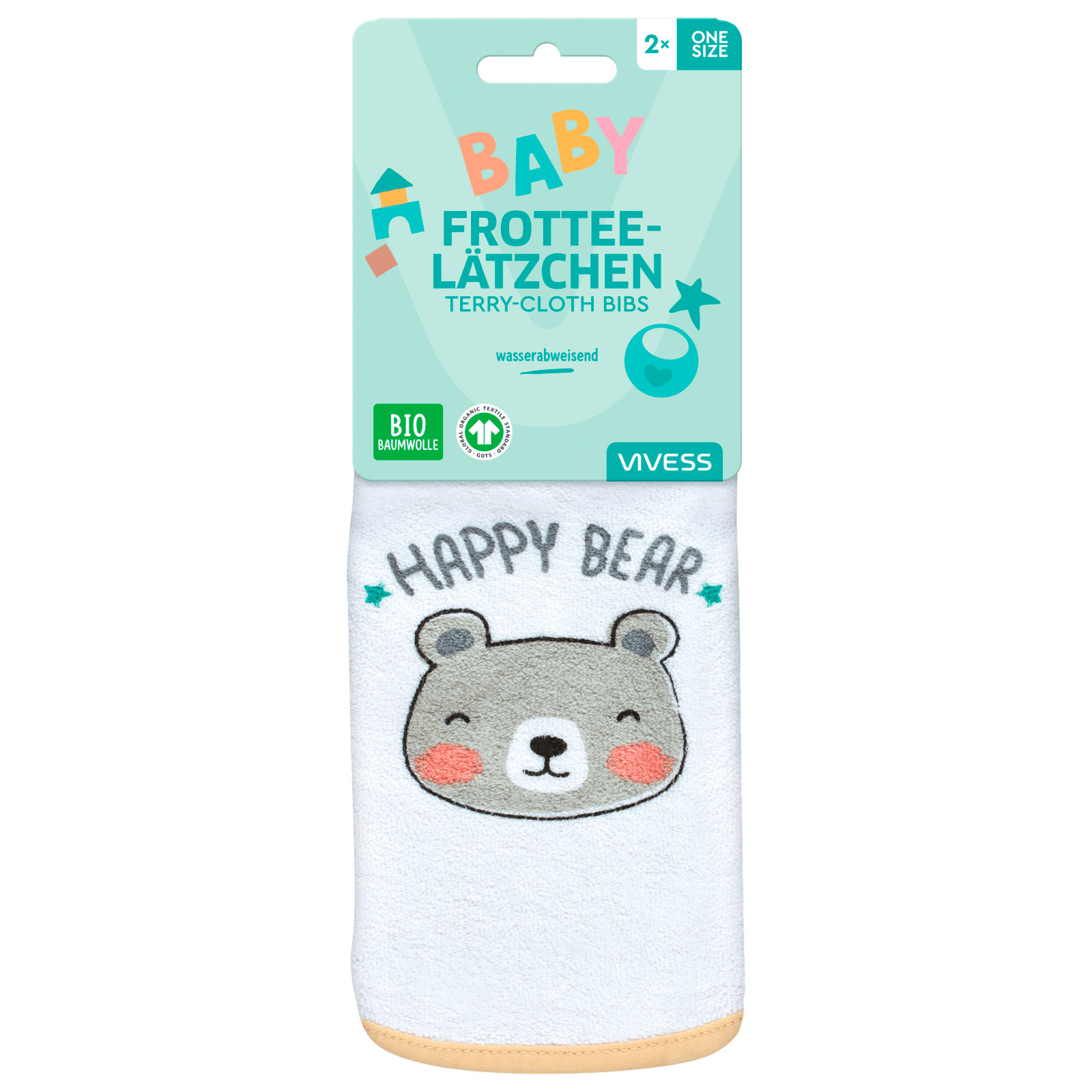 Vivess Baby Frottee-Lätzchen Happy Bear 2 Stück