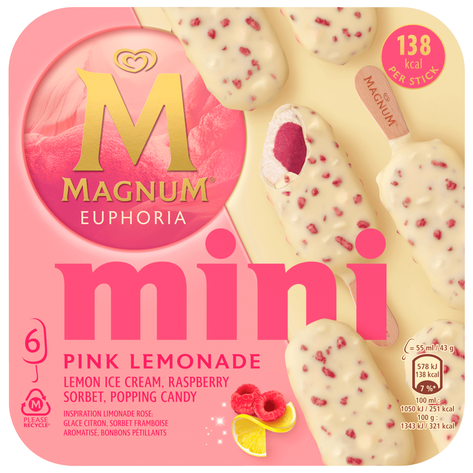 Magnum Euphoria Mini Eis Pink Lemonade 6x55ml