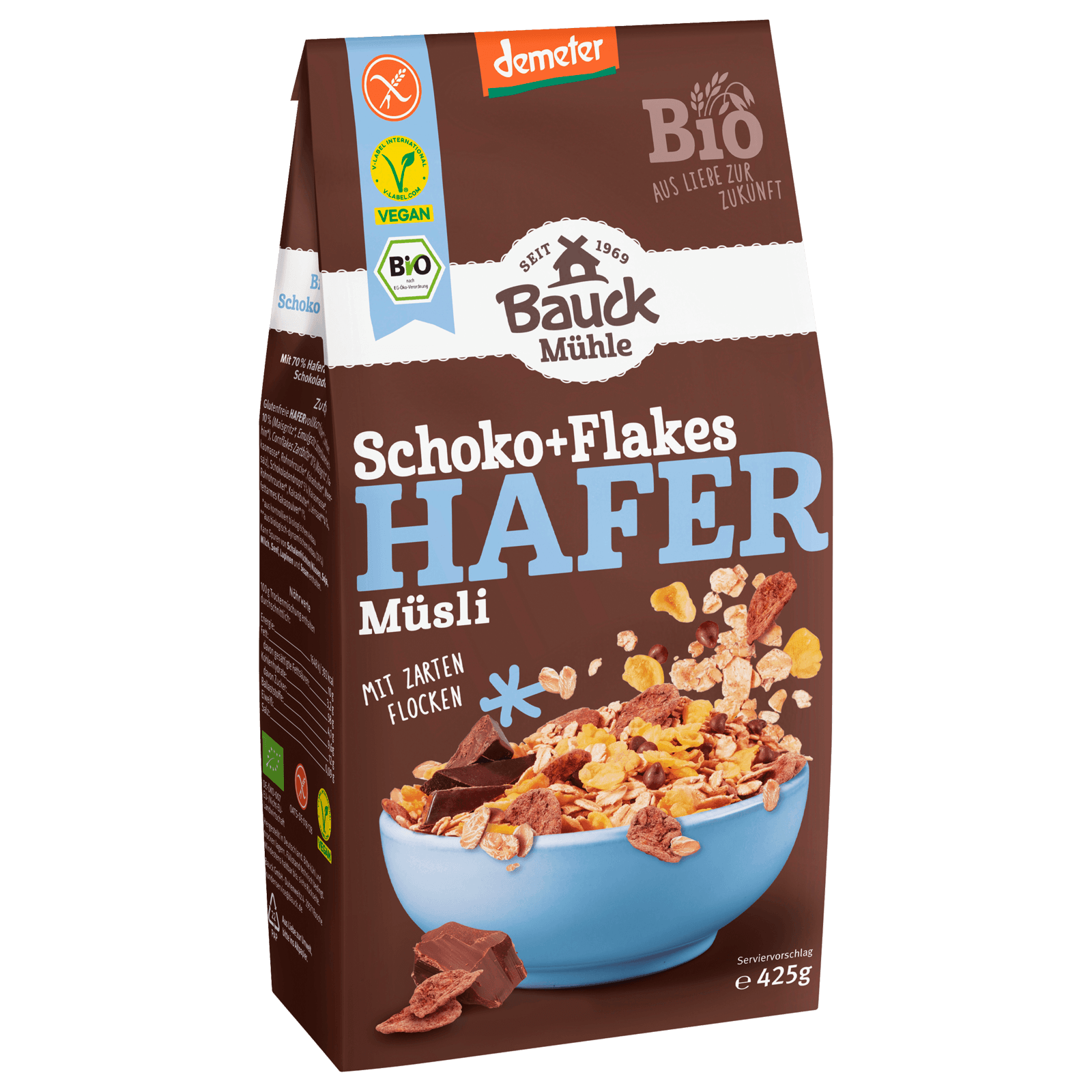 Bauck Mühle Bio Demeter Hafer Müsli Schoko & Flakes 425g