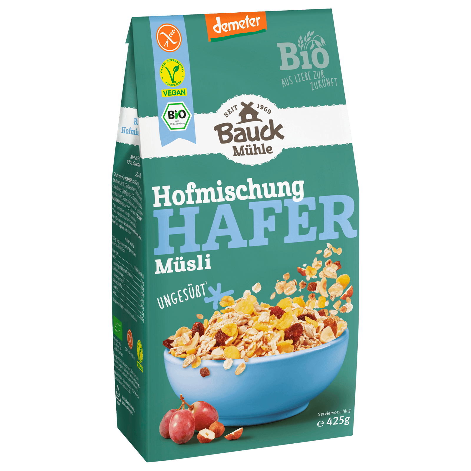 Bauck Mühle Bio Demeter Hofmischung Hafer Müsli ungesüßt 425g